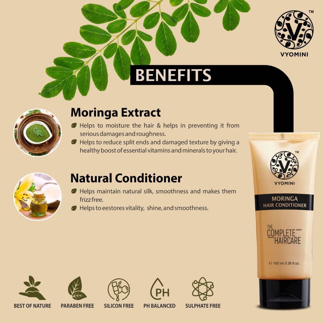 Vyomini Moringa Hair Conditioner (100ml) - Pack of 2 | Natural Deep Conditioning Treatment for Dry, Damaged Hair | Perfect for Daily Hair Care & Salon Use