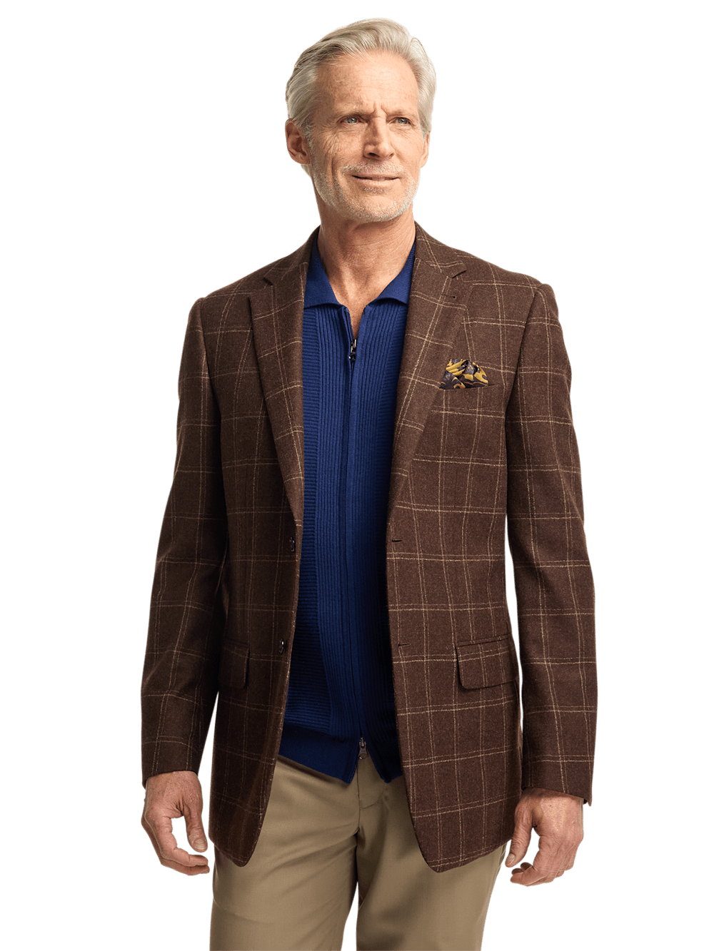 Premium Wool Plaid Single Breasted Notch Lapel Sport Coat for Men - Classic Brown Blazer for Business, Office & Formal Events