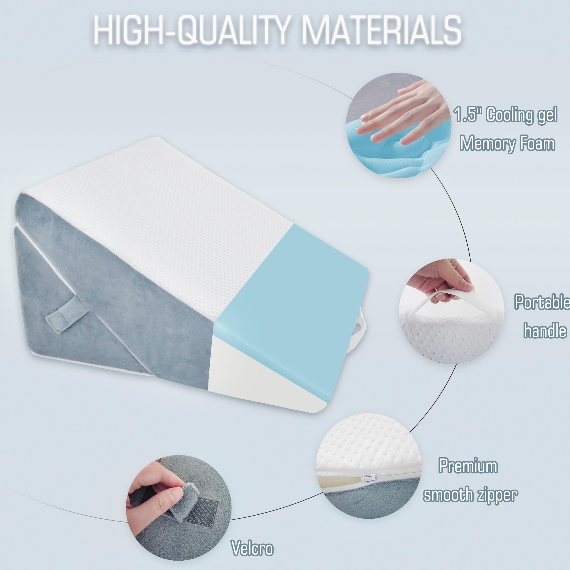 FSCGIFE Adjustable Bed Wedge Pillow for Sleeping - 9&12 Inch Memory Foam Wedge Pillow for Post-Surgery, Acid Reflux, GERD & Snoring Relief - 7-in-1 Triangle Support Pillow for Back Pain, Reading & Relaxation in Bed