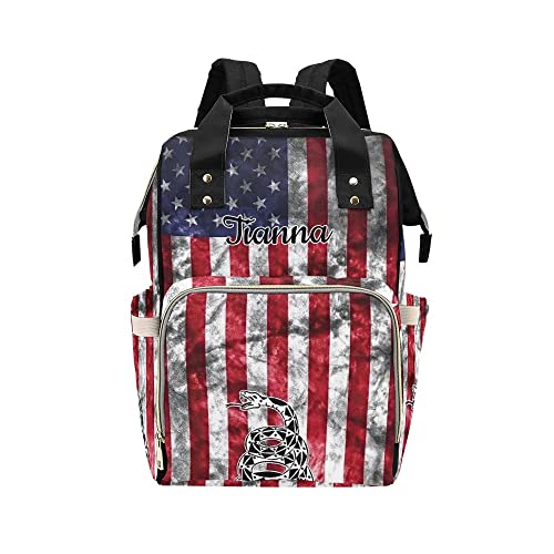 American Flag Snake Print Black Diaper Bag - Waterproof Mummy Backpack for Nursing & Baby Essentials | Stylish Tote Gift for Women | Perfect for Daycare, Travel & On-the-Go Moms