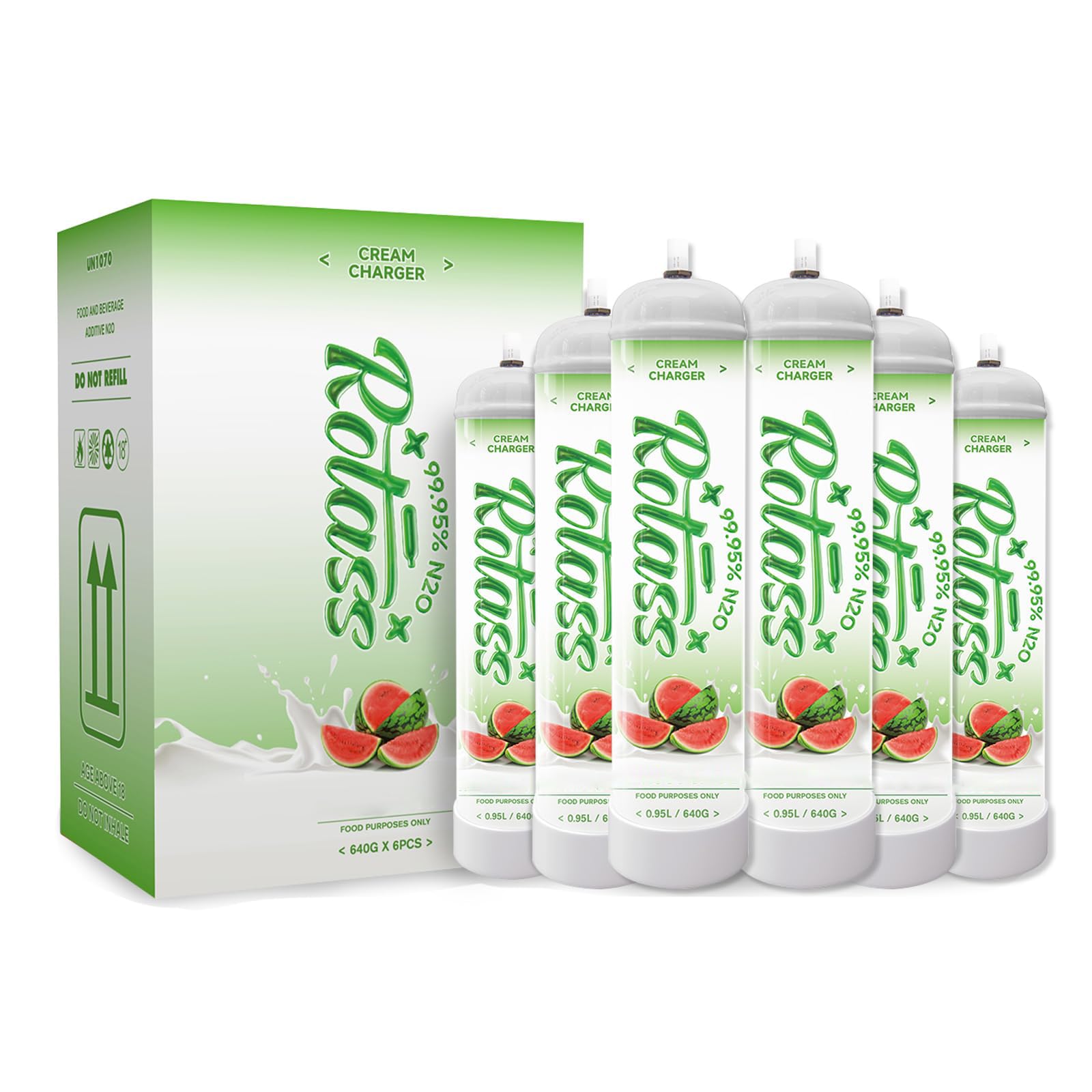 Premium Whipped Cream Charger - Watermelon Flavor 0.95L Whipped Cream Dispenser with 6 Professional 640g Cream Cylinders | Perfect for Desserts, Coffee Toppings & Party Catering