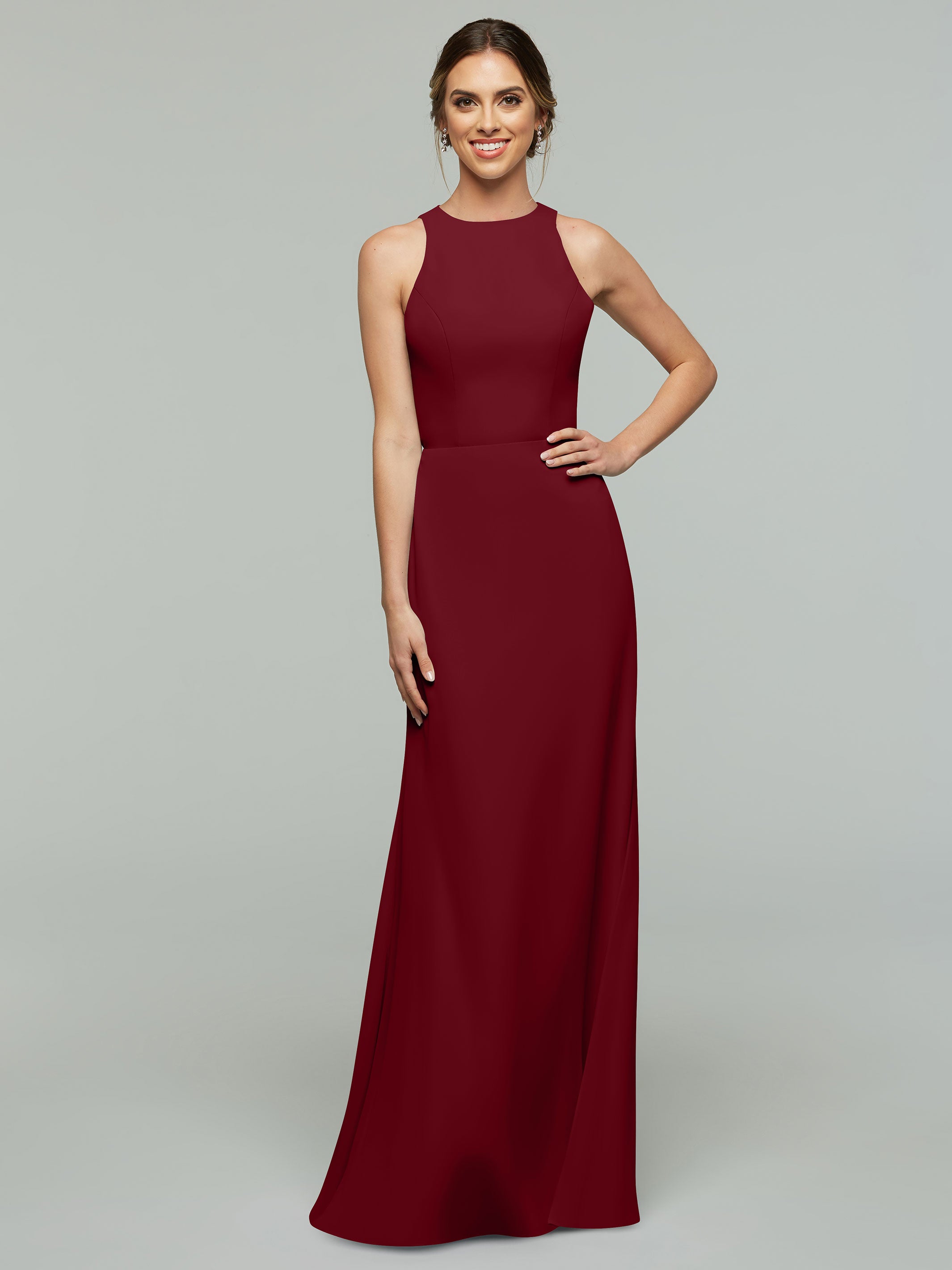 Elegant 80175 Chiffon A-Line Bridesmaid Dress with Plunging Halter Neckline - Perfect for Weddings, Formal Events & Evening Parties