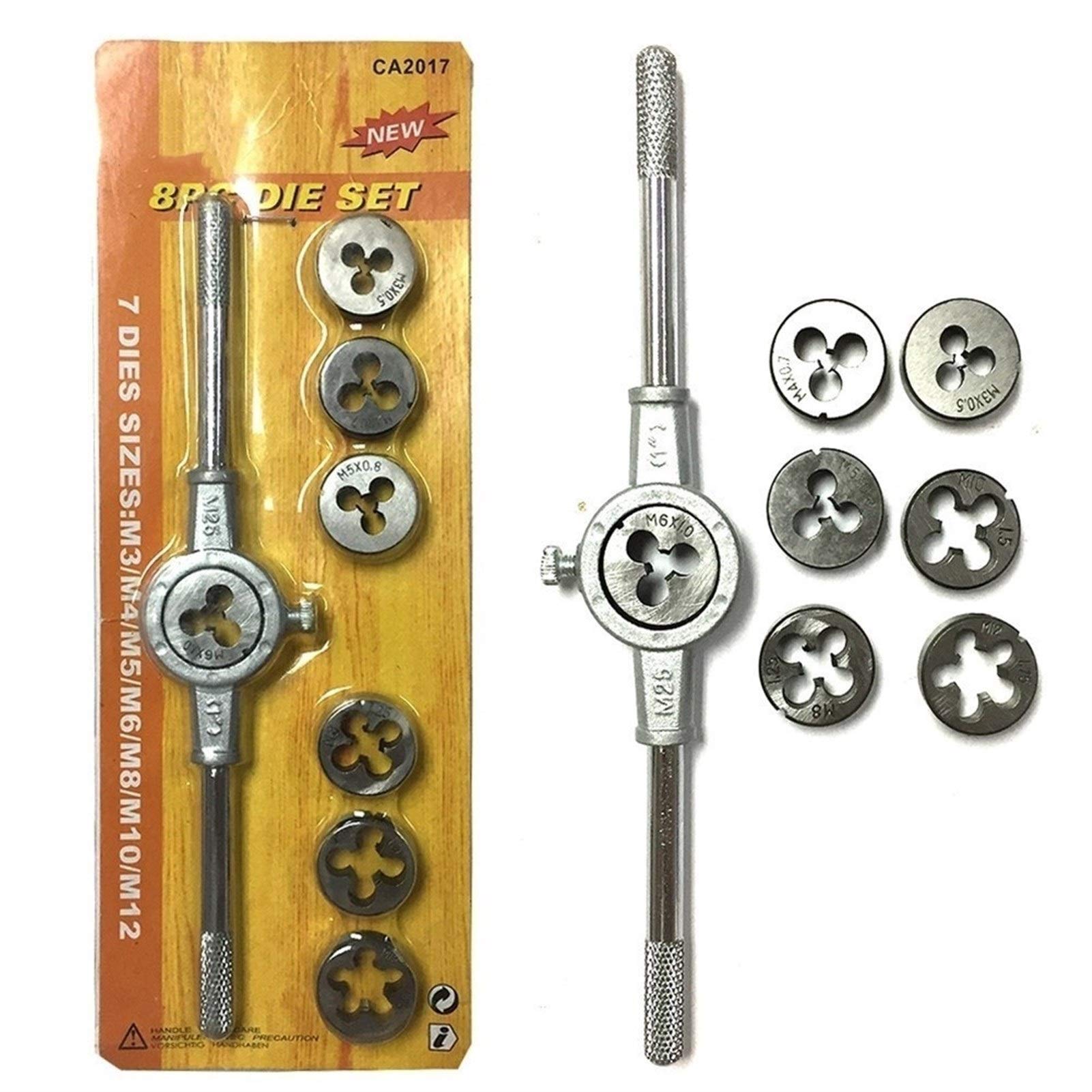 MOUNTAIN MEN Professional 8/12/20-Piece Multifunction Die Wrench Set - Screw Tap & Die Set for External Thread Cutting, Tapping Hand Tool Kit - High-Quality Thread Screwdriver (8PCS) - Perfect for Plumbing, Automotive Repair & DIY Metalworking Projects