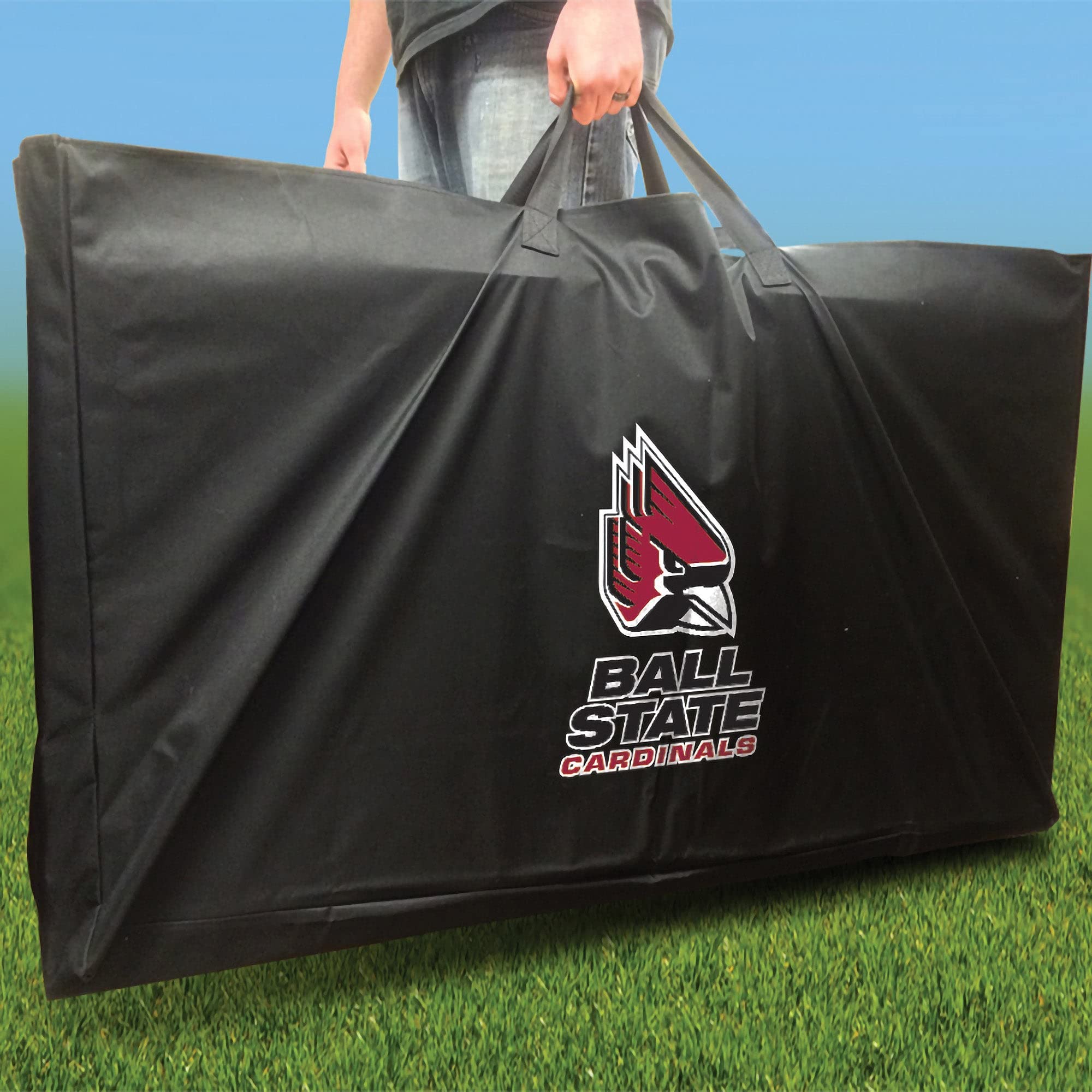 Premium Ball State Stained Striped Cornhole Boards Set - 2 Regulation-Sized Boards & 8 Custom Team Logo Bags - Perfect for Tailgates, Backyard BBQs, and College Game Day Parties