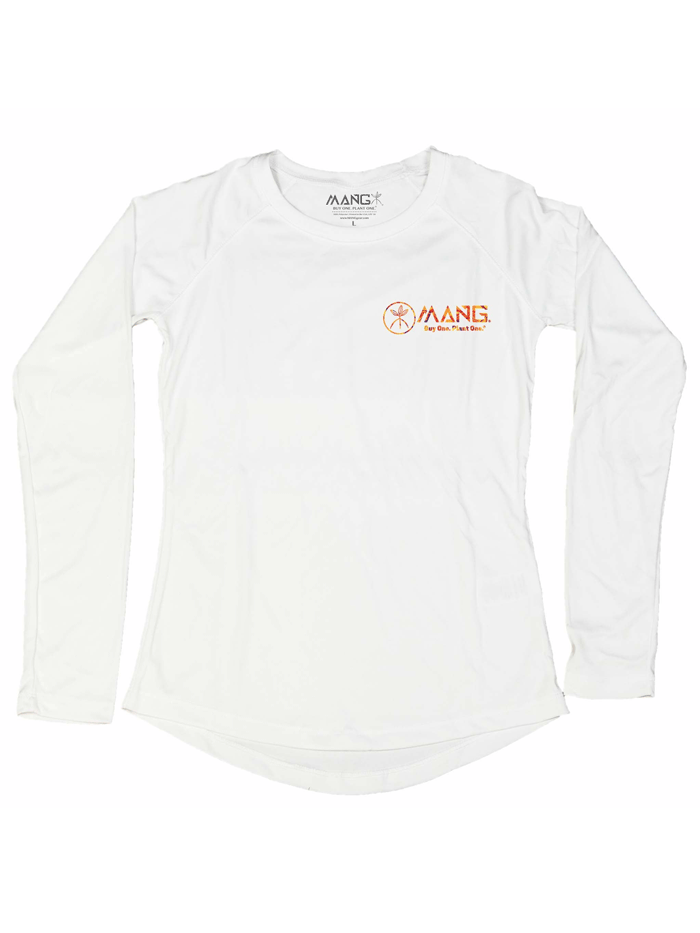 MANG WP1263LS Women's Long Sleeve Performance T-Shirt - Moisture Wicking Athletic Top for Running, Yoga & Workouts - White Seahorse Print Design