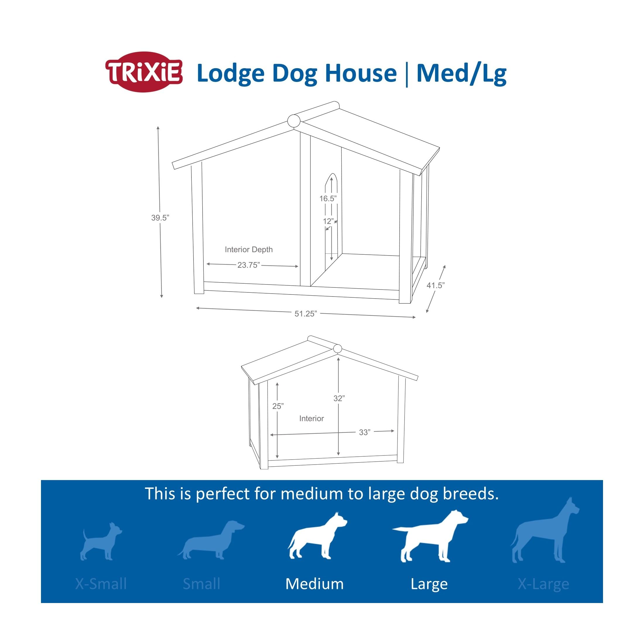 **TRIXIE Natura Lodge Outdoor Wooden Dog House for Large Dogs - Weatherproof, Hinged Roof & Adjustable Legs - 39.37 x 51.18 x 41.34 in - Perfect for Backyard, Patio & Garden Use**