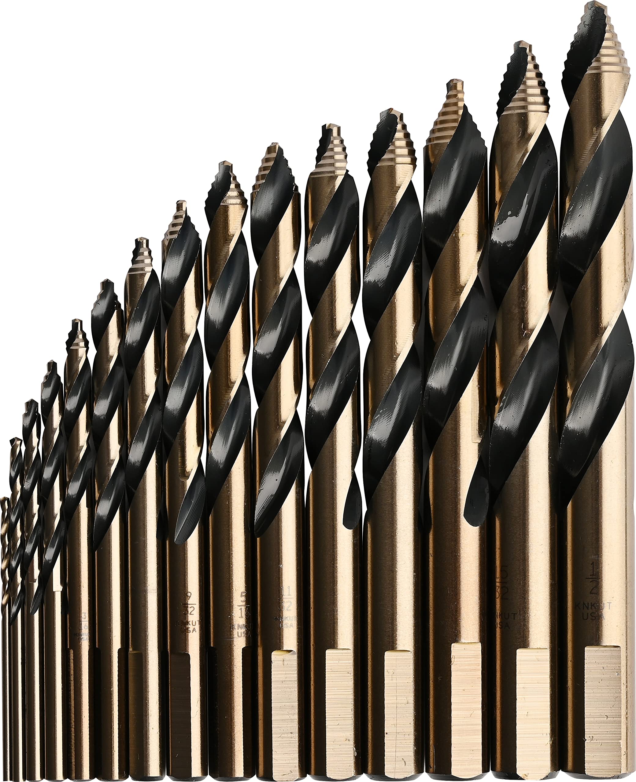 KnKut 15-Piece Mechanics Length Step Point Drill Bit Set (1/16