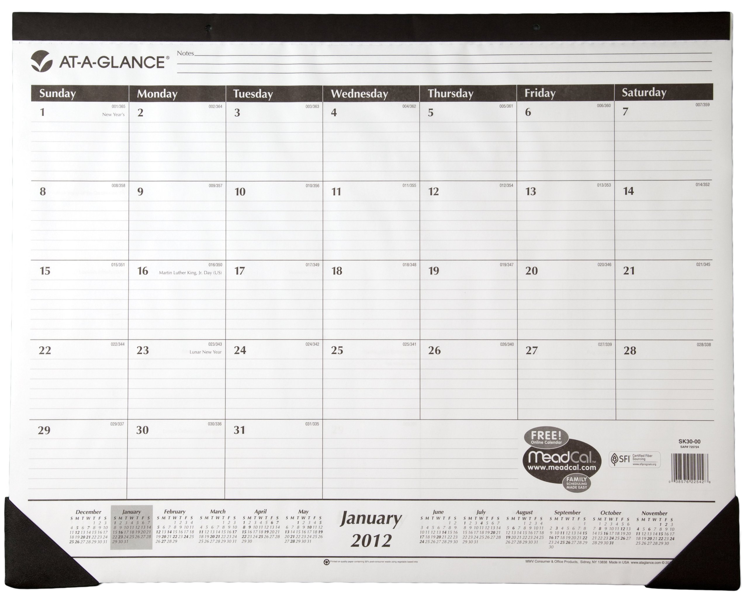 AT-A-GLANCE Recycled Desk Pad Calendar 2024 - Eco-Friendly Black Monthly Planner for Office & Home Use (SK30-00) | Perfect for Scheduling, Productivity & Organization