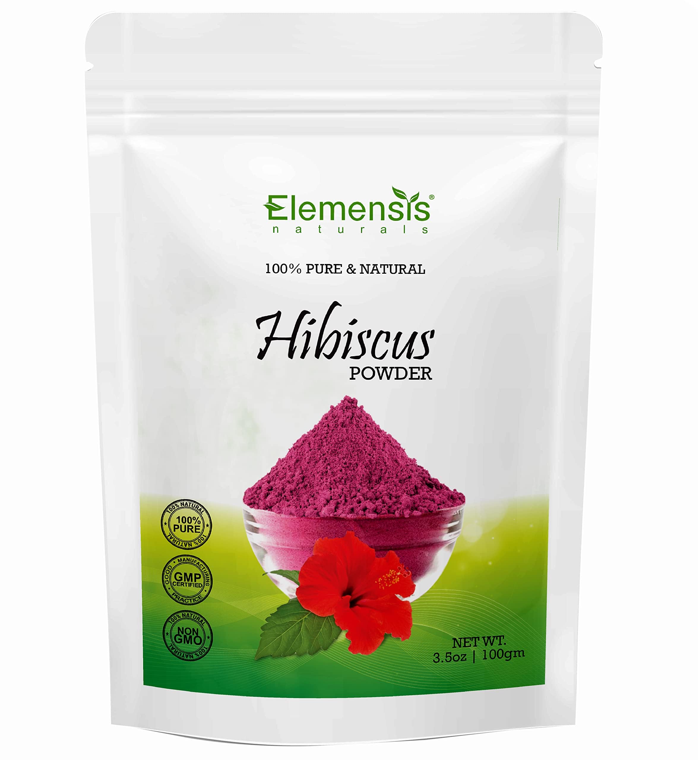 Elemensis Naturals Pure Organic Hibiscus Powder for Hair & Skin Care - 100g | Natural Hair Mask, Face Mask & Scalp Treatment for Healthy Growth & Glow | DIY Beauty & Wellness at Home