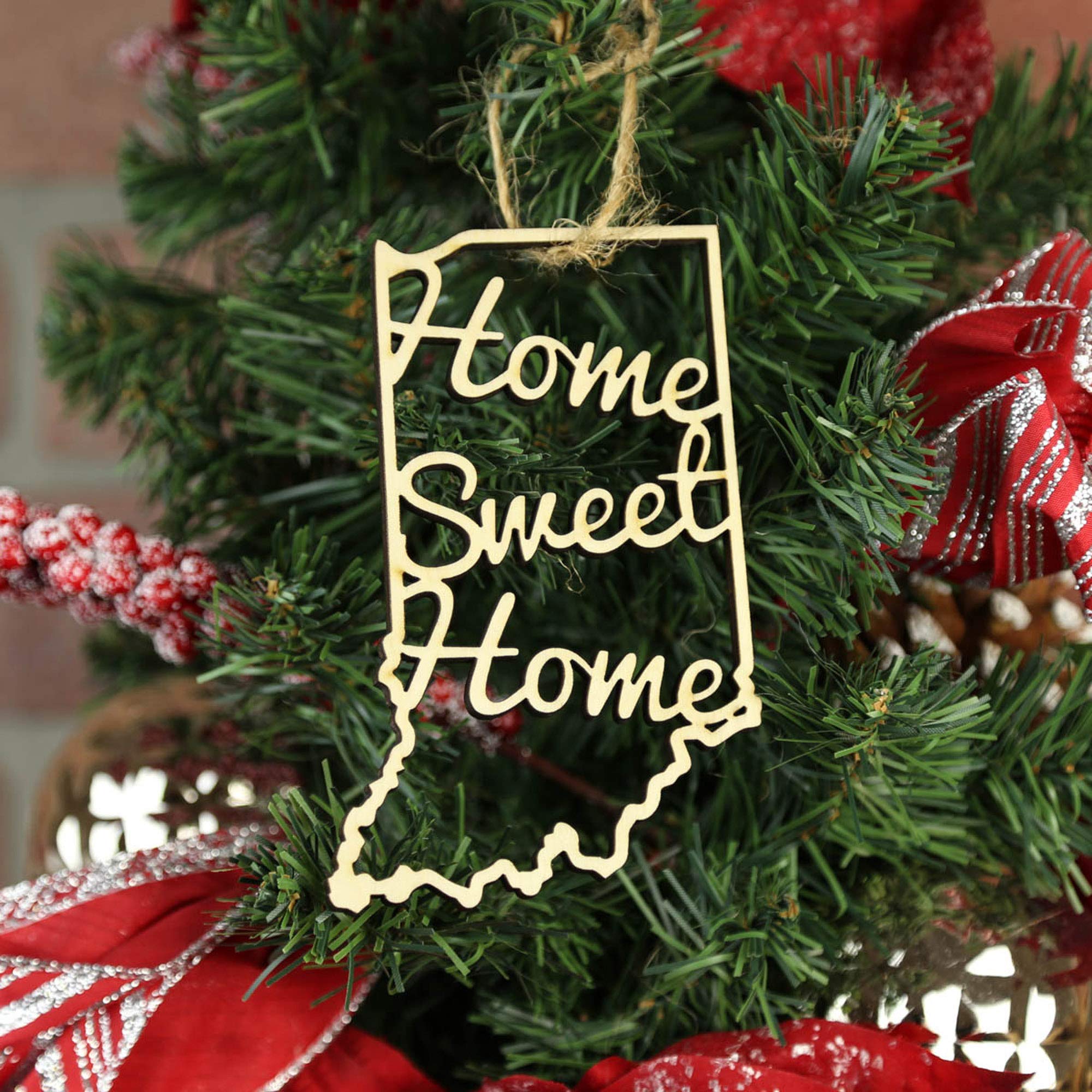 Torched 'Home Sweet Home' Christmas Tree Ornament - Rustic Hanging Holiday Decor for Xmas Tree - Perfect Housewarming Gift for New Homeowners - Indiana-Themed - Ideal for Christmas Decorations, Holiday Parties & Gift Exchanges