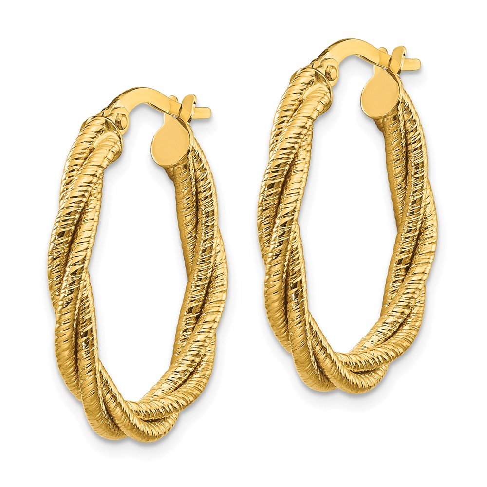 14K Yellow Gold Textured Twisted Oval Hoop Earrings for Women - 25mm x 20mm Dainty Everyday Jewelry, Perfect for Work, Date Night & Special Occasions
