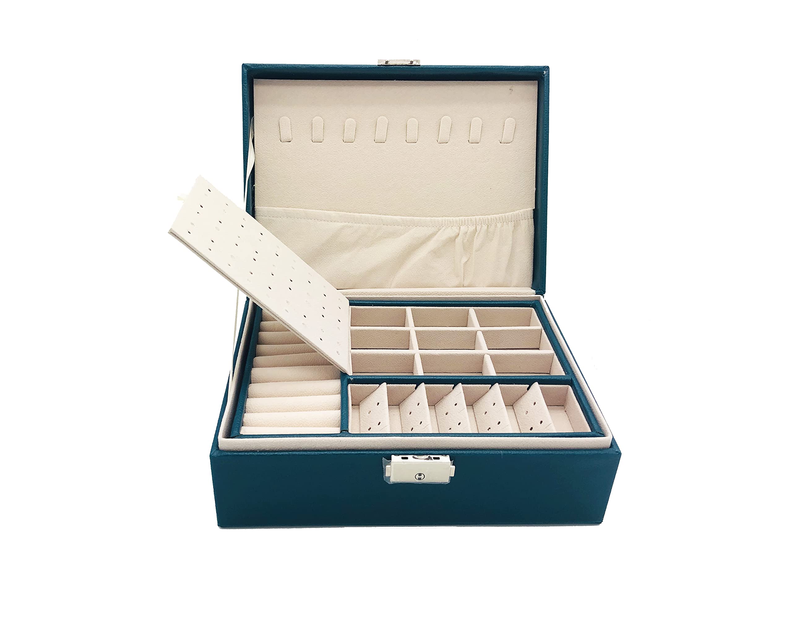 PACEKONER 2-Layer Jewelry Box Organizer with Lock & Key - Elegant Jewelry Storage Case for Women & Girls (Green) | Perfect for Travel, Home Vanity & Gift Giving