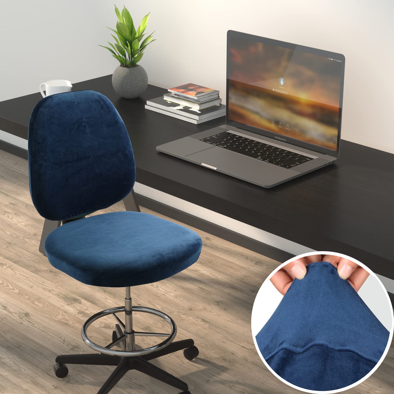 BUYUE Velvet Office Chair Seat Cover - Super Soft Stretchable Washable Dustproof Slipcover for Computer Desk Chair, Student Dorm (Navy Blue) | Home Office, Study Room & Workspace Protection
