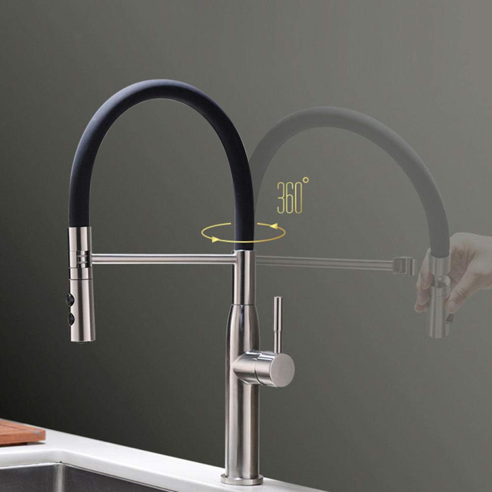 Brushed Nickel Pull Down Kitchen Faucet with Sprayer - Hot and Cold Water Mixer Tap for Sink, Deck Mounted - Perfect for Modern Kitchens and Easy Dishwashing