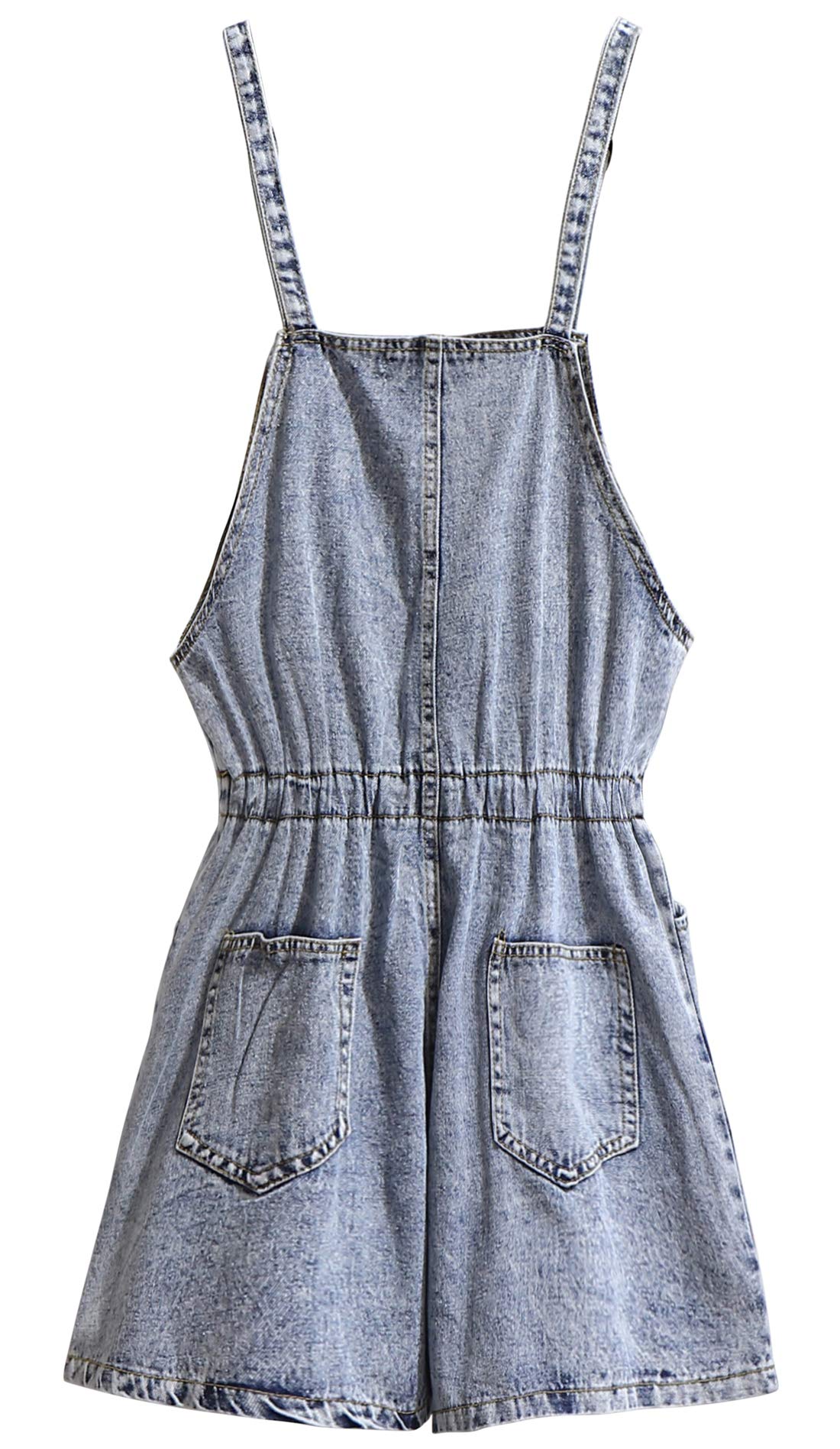 Women's Plus Size Distressed Denim Bib Pinafore Short Overall with Adjustable Straps & Drawstring Waist - Casual Outfit for Summer, Beach, Shopping & Date Night