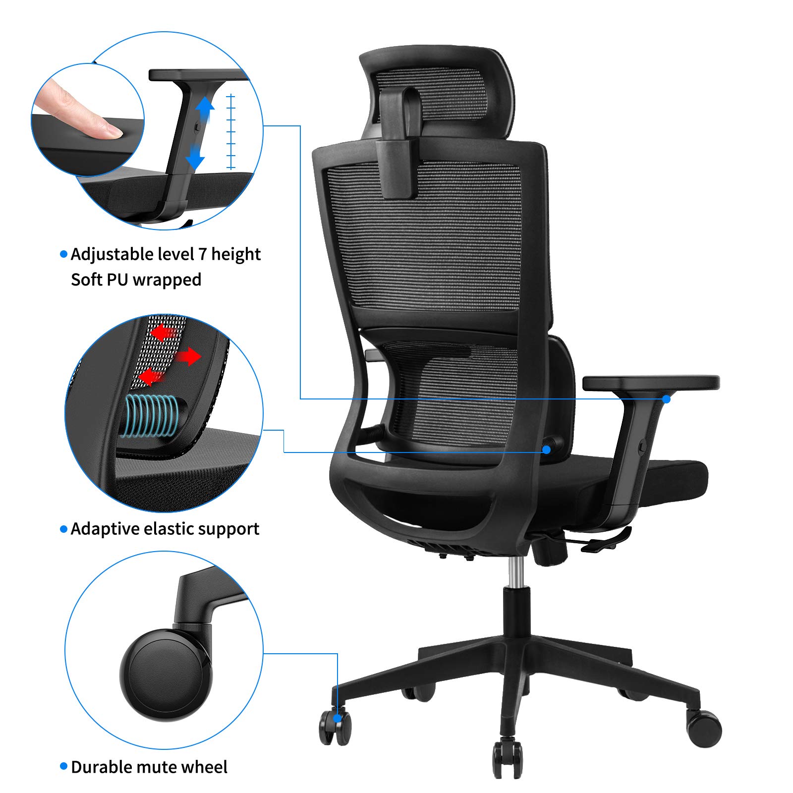 Premium Ergonomic Office Chair with Enhanced Lumbar Support & Adjustable Armrests - Breathable Mesh High Back Computer Desk Chair for Home & Office - Ideal for Long Work Hours, Gaming, and Remote Work Comfort