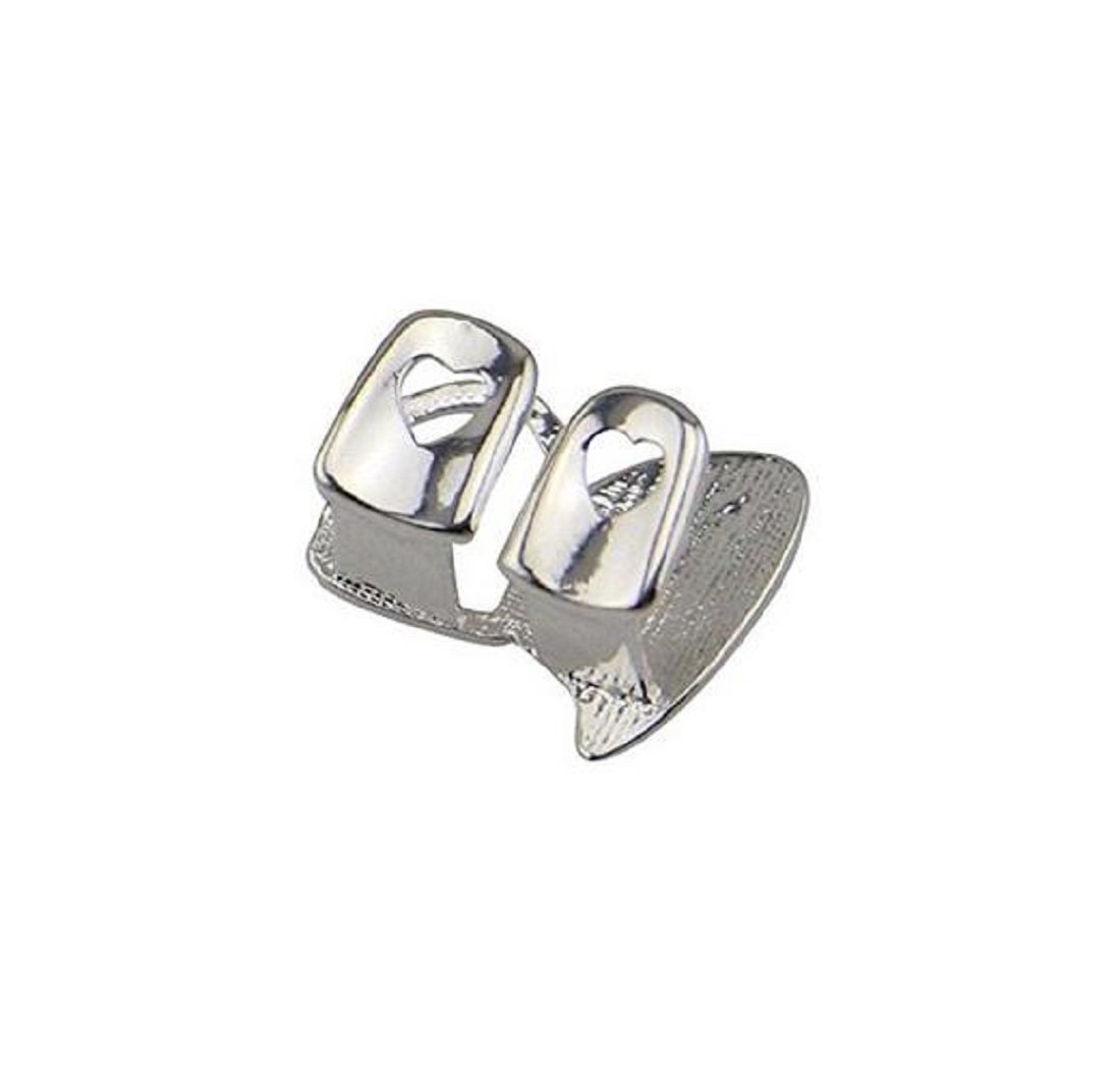 14K Rose Gold & Silver Vampire Fang Grills - Double Vampire Teeth Grillz for Men & Women - Perfect for Halloween, Cosplay, and Hip Hop Fashion