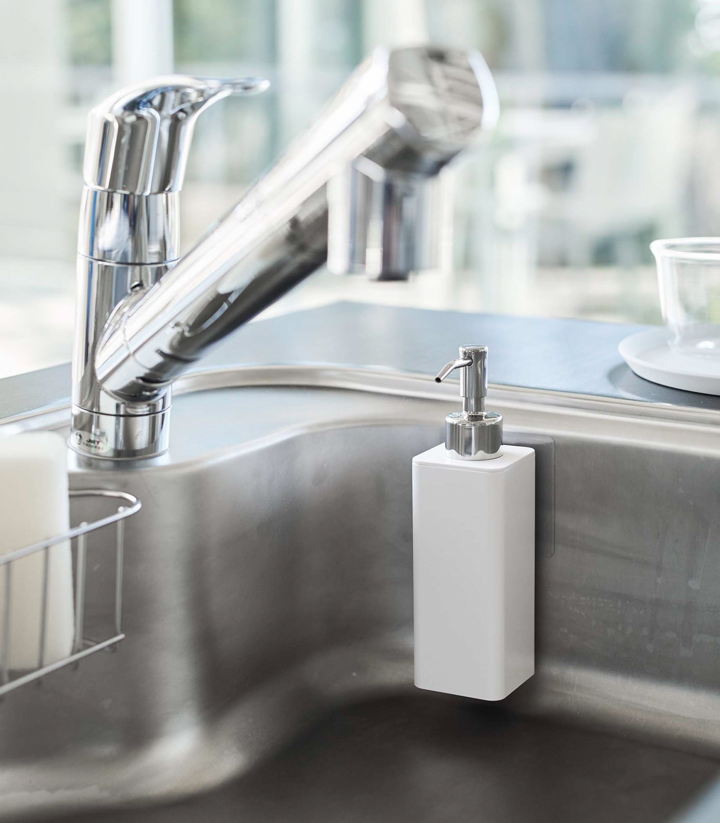 Stick-On Soap Dispenser - No Trace Adhesive, Wall Mount Bathroom & Kitchen Soap Dispenser for Home, Office, RV - Hands-Free Liquid Soap Pump for Sink Countertop