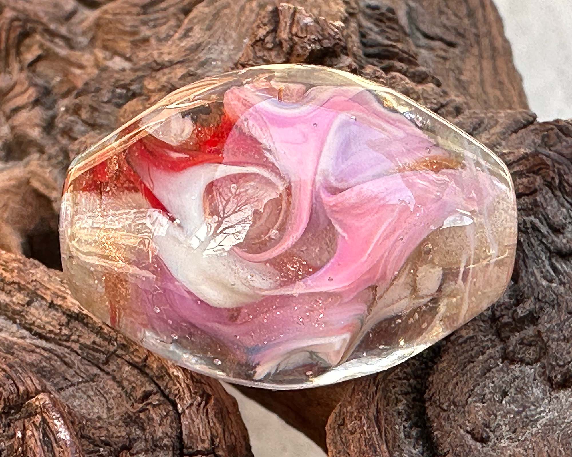 Valentine Swirl Lampwork Glass Focal Bead - Handmade SRA Artisan Bead for Jewelry Making, DIY Crafts, Necklace & Bracelet Designs - Perfect for Valentine's Day Gifts & Romantic Jewelry Projects