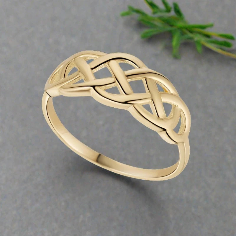 9K Gold Celtic Woven Ring for Women - Elegant Irish Knot Jewelry Gift for Anniversary, Wedding & Special Occasions