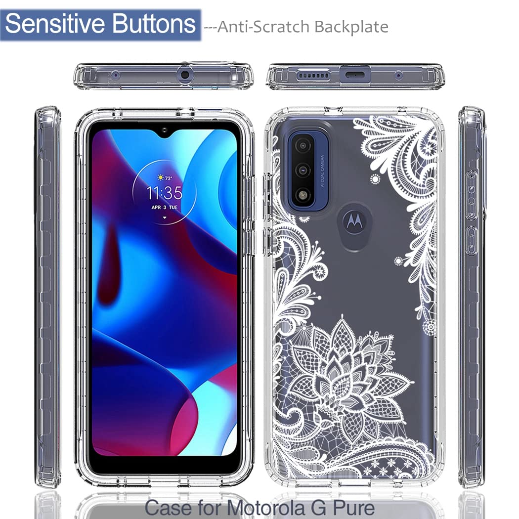 **Moto G Pure 2021 Phone Case with Tempered Glass Screen Protector | Clear Mandala Design | Full Body Protective Cover for Motorola XT2163DL | Perfect for Everyday Use, Travel & Work**