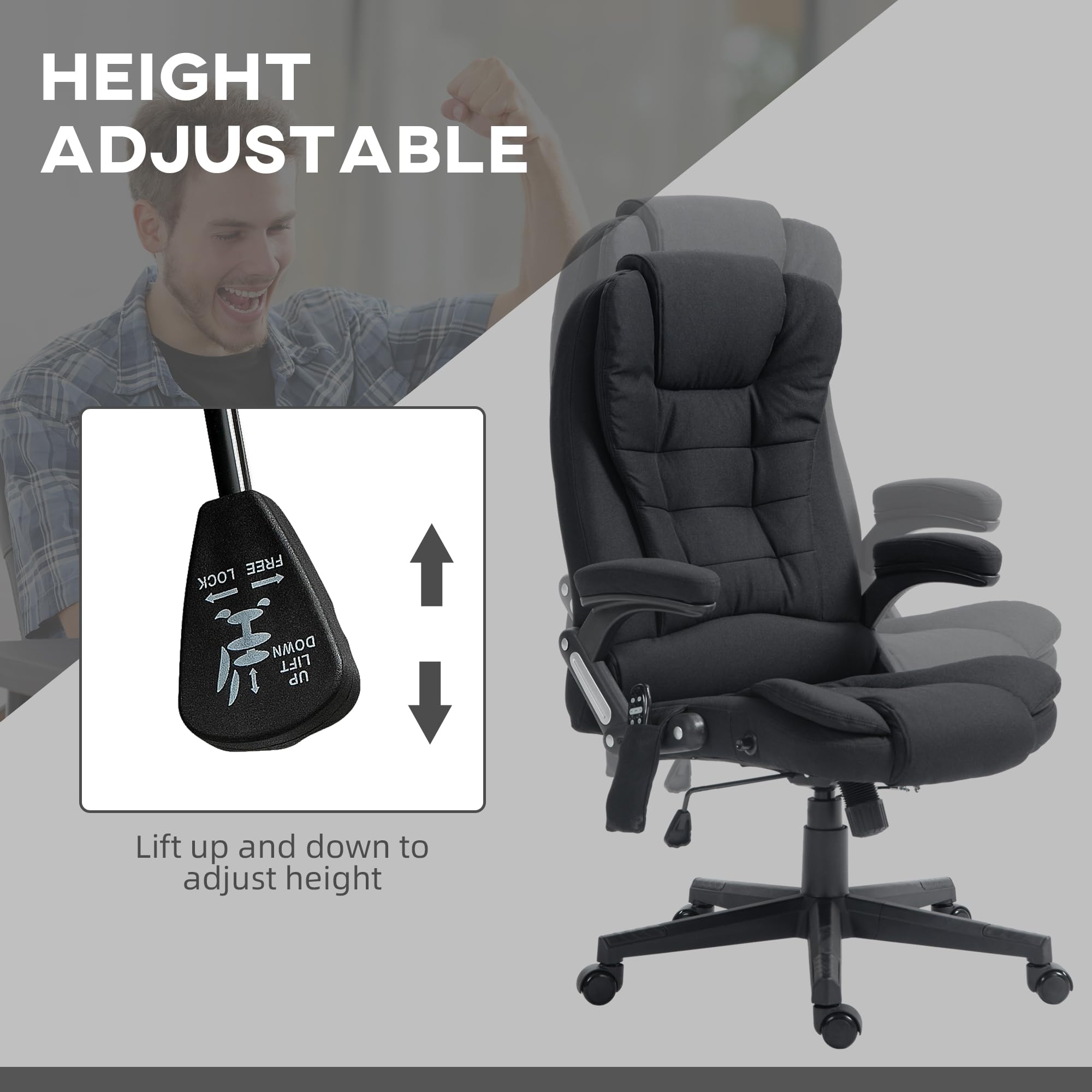 Vinsetto 6-Point Vibrating Massage Office Chair with Heating - High Back Executive Chair with Reclining Function, Padded Armrests & Remote Control - Black - Perfect for Home Office, Gaming & Relaxation