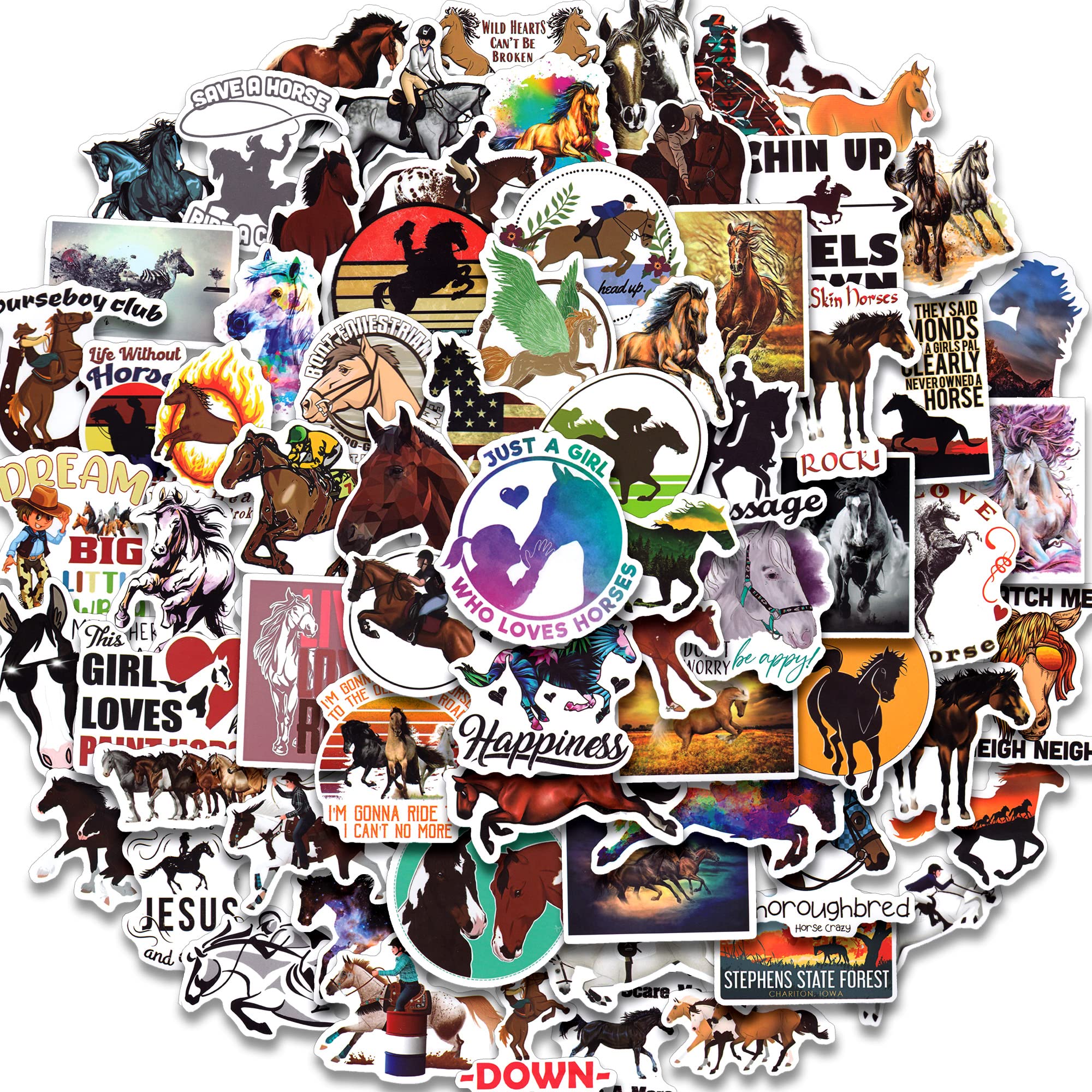 100 PCS Waterproof Horse Stickers for Water Bottles, Laptops, Hydro Flask & Luggage - Western Cowboy Decals for Teens, Kids & Adults - Perfect for School, Travel & Outdoor Adventures