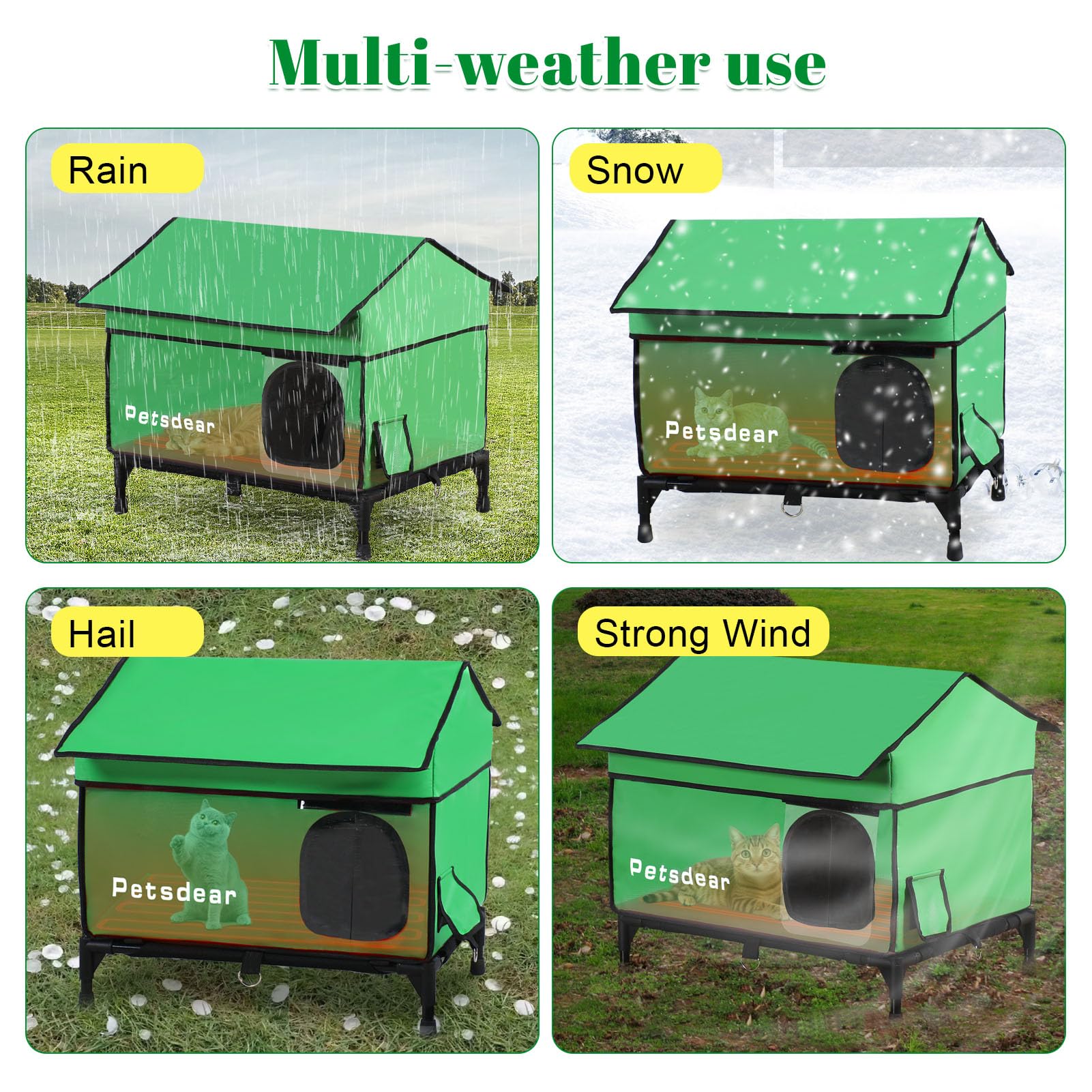 Heated Outdoor Cat House for Winter - Large, Weatherproof & Insulated Shelter for Multiple Feral Cats | Waterproof Design in Green | Perfect for Backyard, Garden & Cold Weather Protection