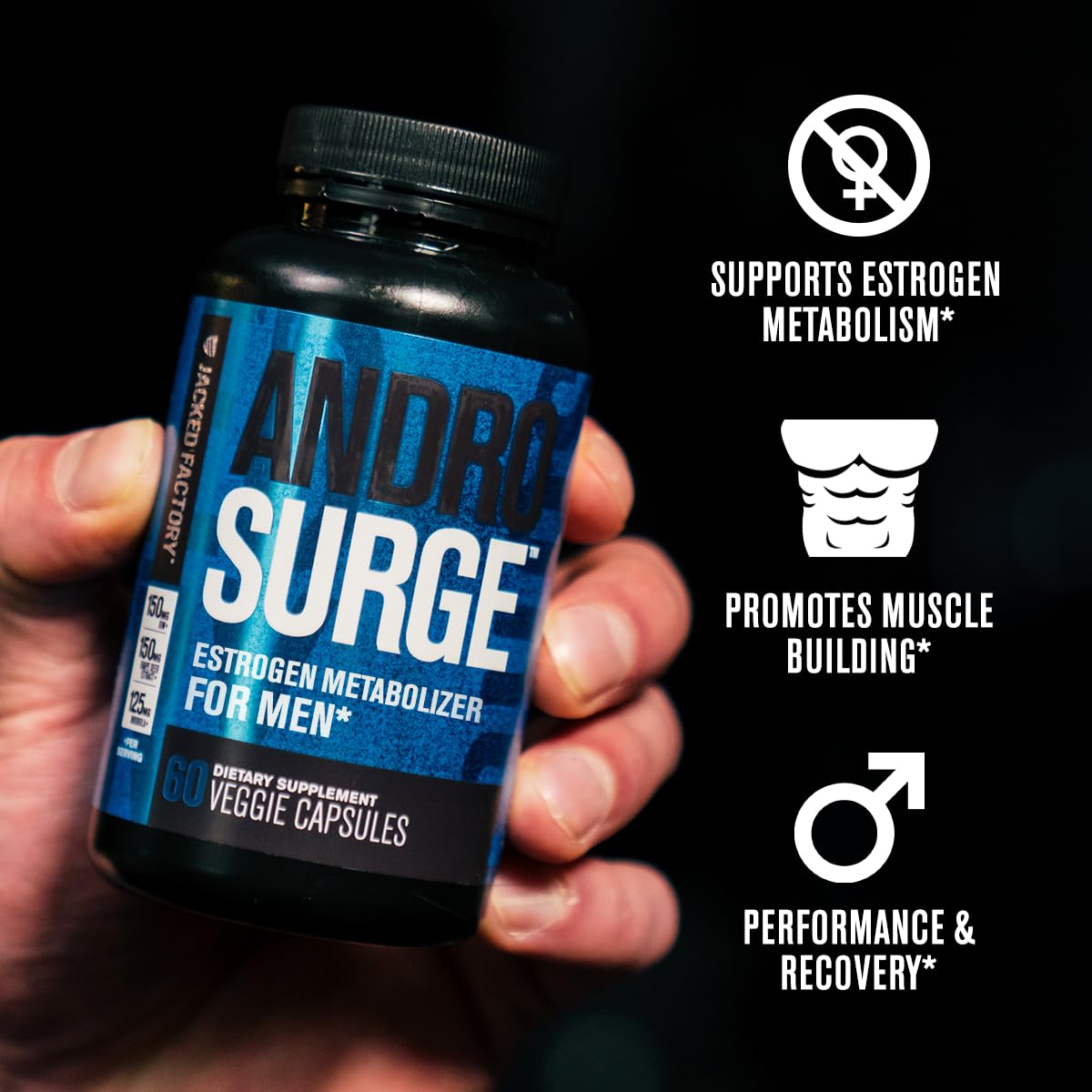 Jacked Factory Androsurge Estrogen Blocker & Primasurge Testosterone Booster for Men | N.O. XT Nitric Oxide & Build XT Muscle Builder Supplement Stack | Boost Performance, Strength & Recovery for Gym & Bodybuilding