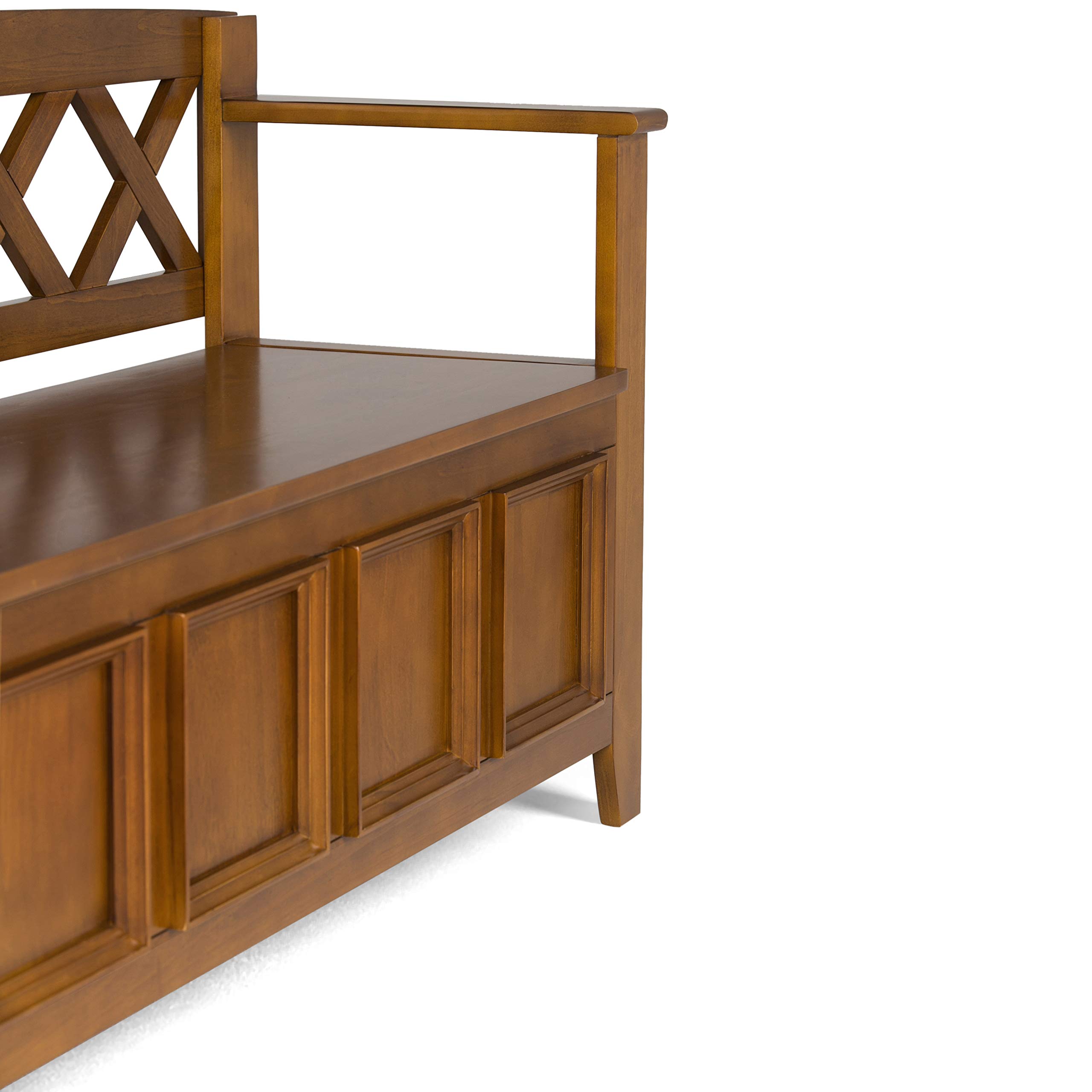 SIMPLIHOME Amherst 48-inch Solid Wood Storage Bench with Hidden Dual Compartment, Safety Hinges - Light Avalon Brown - Entryway, Mudroom, Bedroom, Living Room - Transitional Style Furniture for Home Organization & Decor