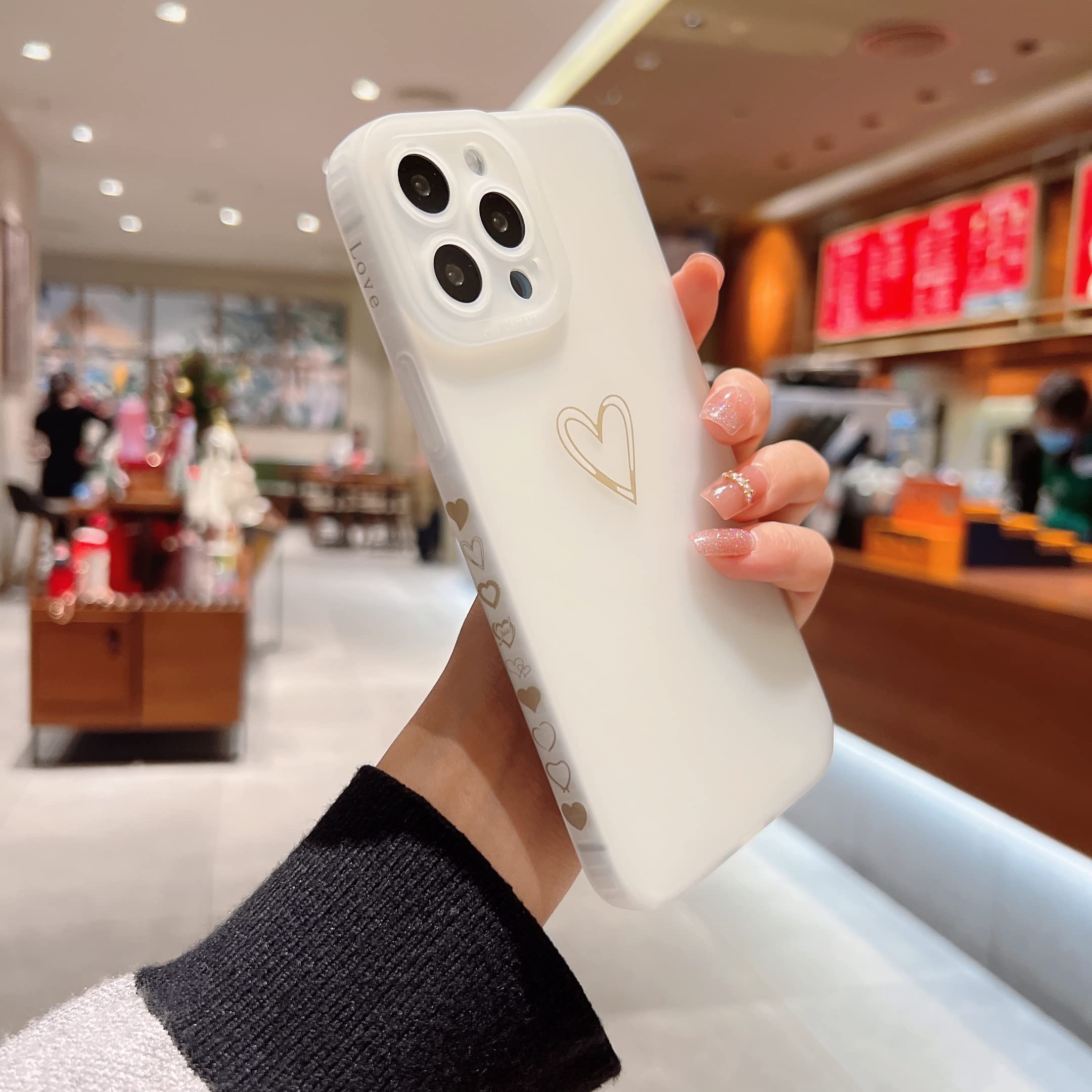 Qokey Cute Plated Love Heart iPhone 13 Pro Max Case (2021 6.7