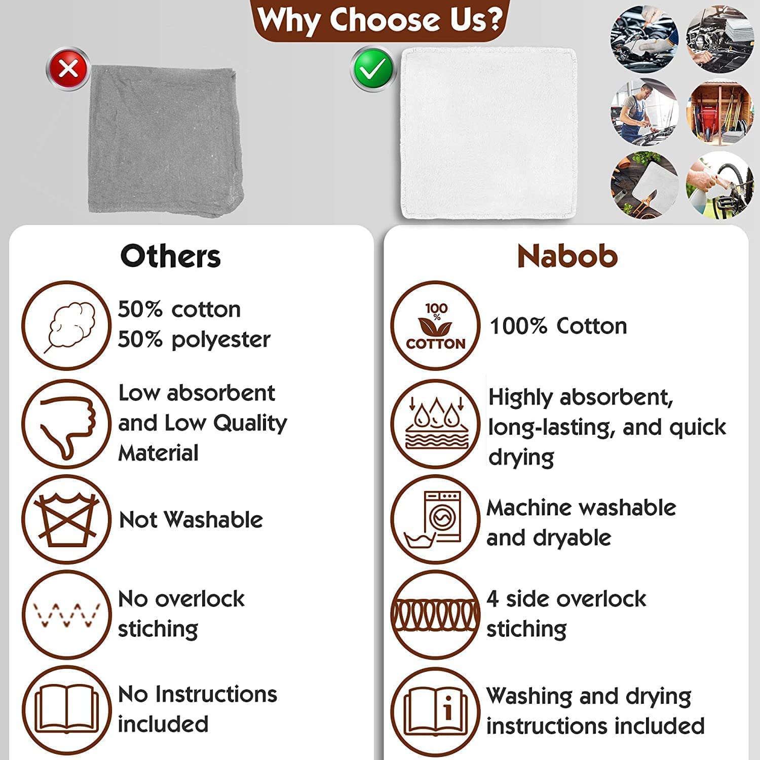 Nabob Premium 100% Cotton Auto Mechanic Shop Towels - 14