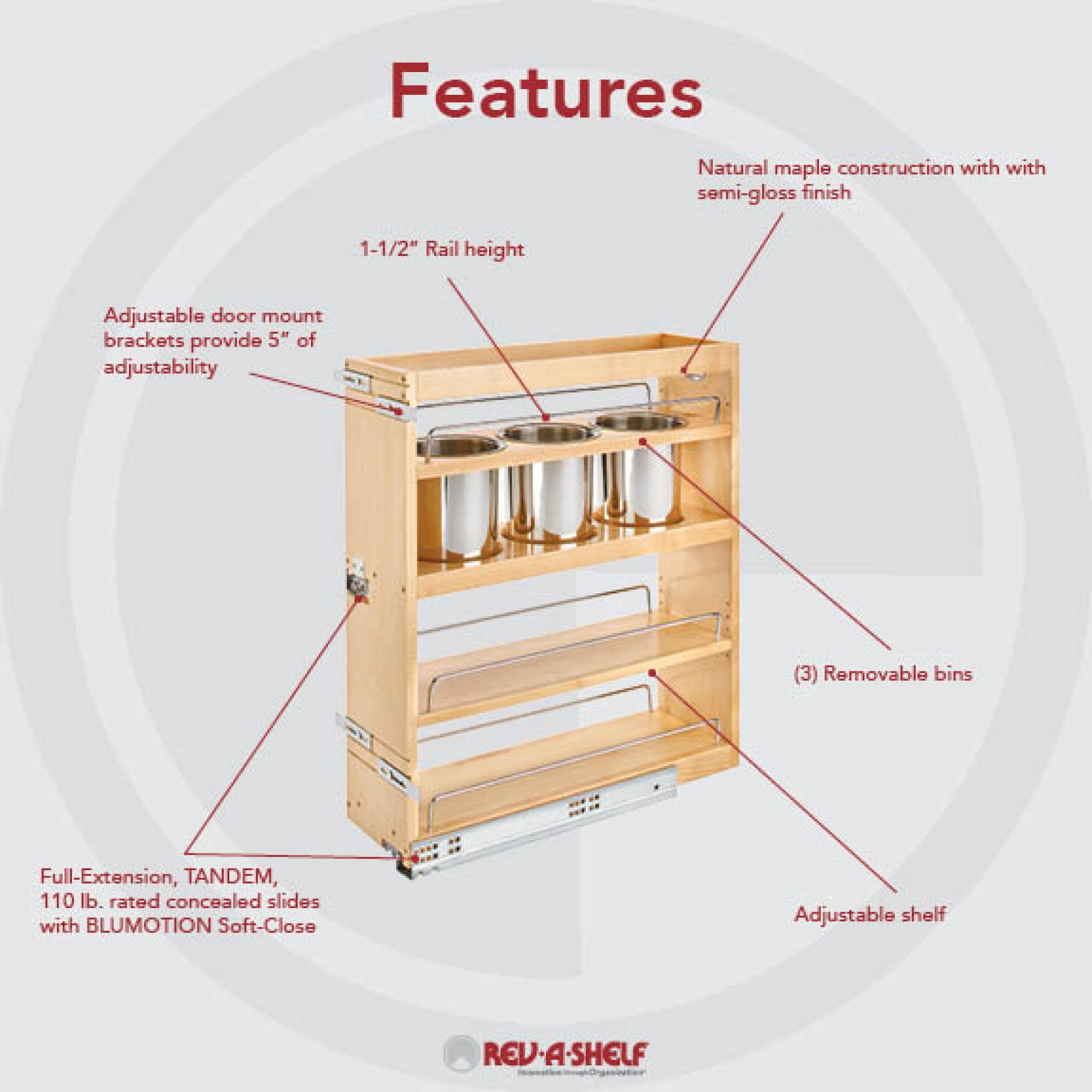 Rev-A-Shelf Wood Base Cabinet Utensil Pullout Organizer with Soft-Close Mechanism - Kitchen Drawer Organizer for Utensils, Spoons & Cooking Tools Storage