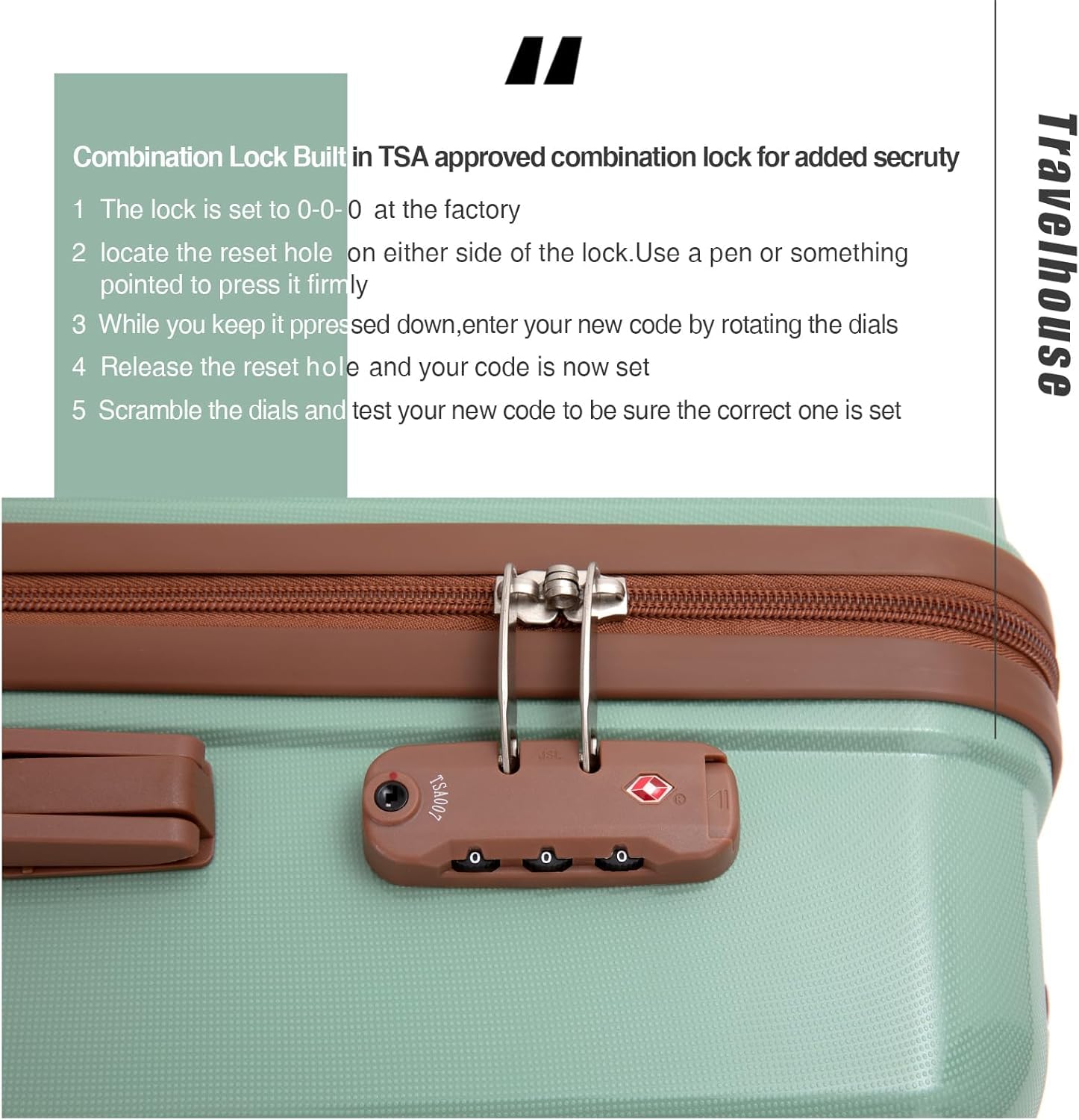 **Travelhouse 5-Piece ABS Hardshell Luggage Set with Spinner Wheels & TSA Lock – Durable, Waterproof Suitcases for Carry-On & Checked Bags – Ideal for Air Travel, Family Vacations & Business Trips (Green)**