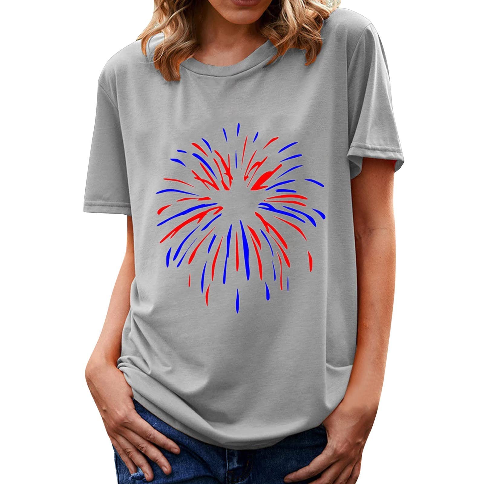 Women's Business Casual Tops - Patriotic Independence Day Print, Short Sleeve American Flag Shirts for Summer | Round Neck Tee & Tank Tops | Perfect for Office Wear, 4th of July Celebrations & Casual Outings