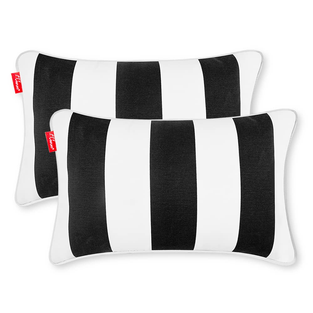Waterproof Decorative Throw Pillows Set of 2 - 20x12 Inch Indoor/Outdoor Cushions for Sofa, Patio & Garden - Black White Stripe Design | Perfect for Living Room, Porch & Outdoor Furniture