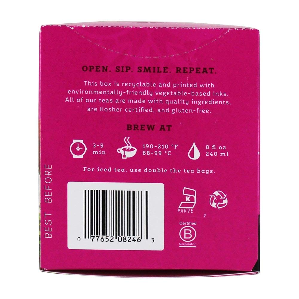 Organic Wild Raspberry Hibiscus Herbal Tea Bags - 20 Count | Caffeine-Free, Antioxidant-Rich | Perfect for Relaxation, Iced Tea & Gift Giving