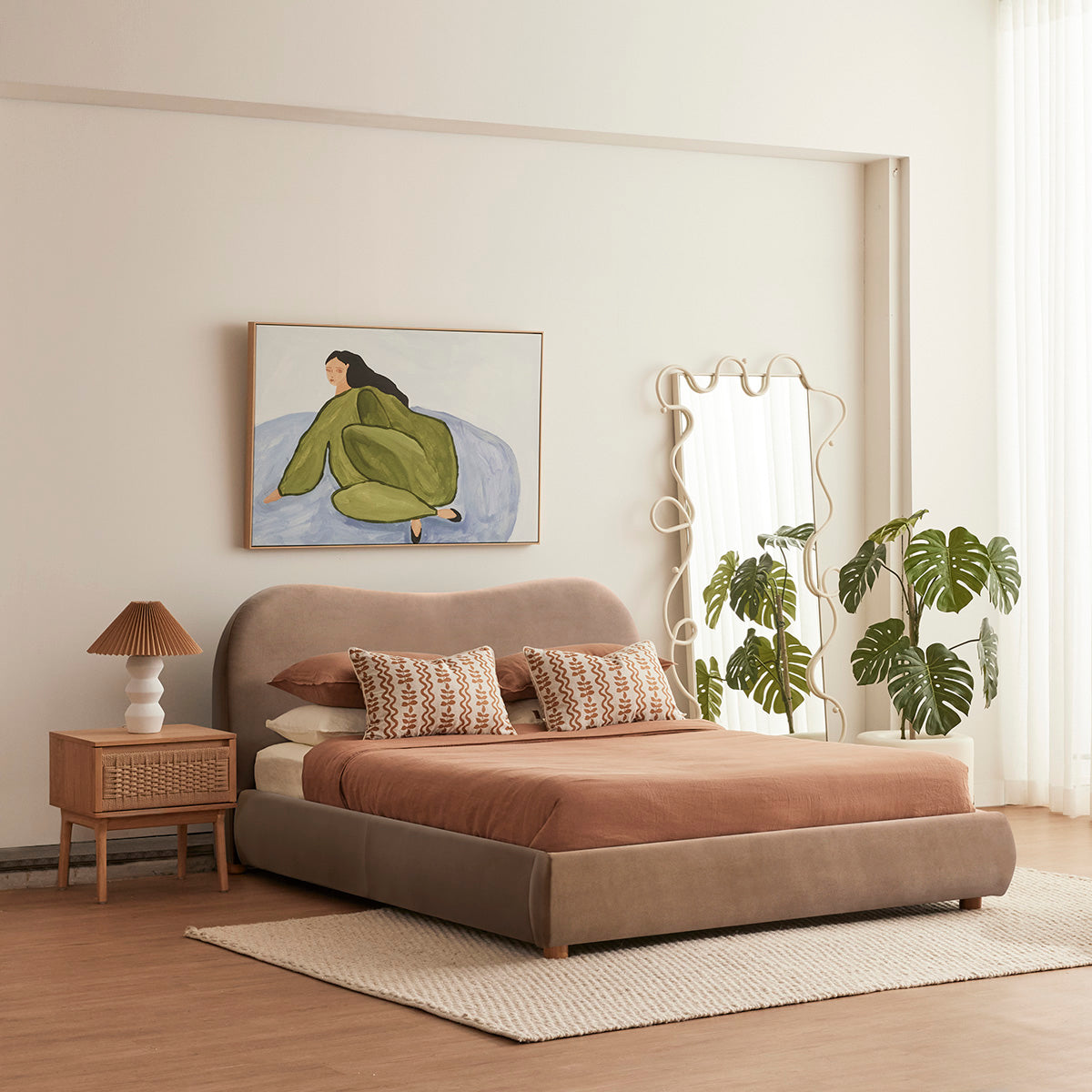 Luxury Cloud Velvet Queen Size Bed Frame - Soft Upholstered Headboard for Bedroom Decor | Perfect for Master Bedroom, Guest Room & Apartment