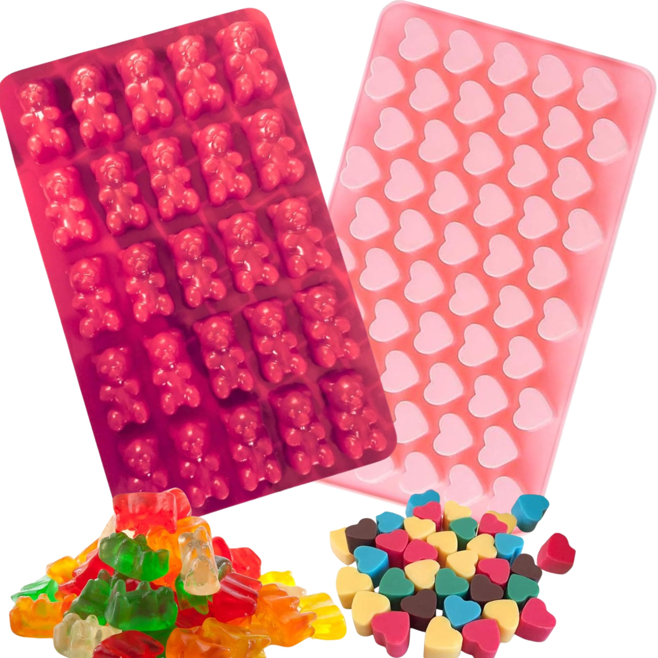 Premium Silicone Chocolate Molds Set - 2 Pack Teddy Bear & 55 Cavity Heart Shaped Molds for Baking, Candy, Ice Cubes, Jelly | Valentine's Day Gifts, DIY Treats, Party Desserts, Romantic Gift Ideas