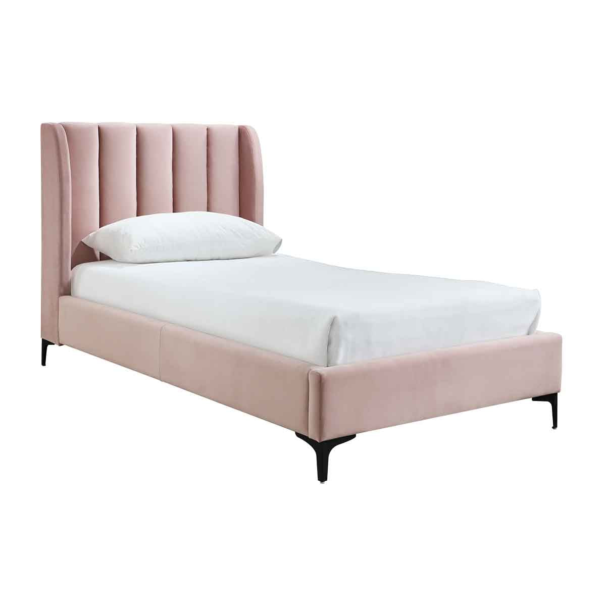 Georgia Velvet Single Bed Frame - Blush Pink Upholstered Platform Bed with Wooden Slats - Perfect for Small Bedrooms, Guest Rooms & Dorm Rooms