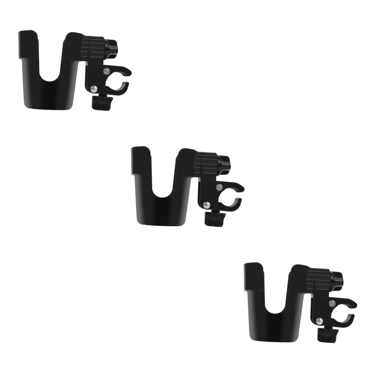 VICASKY 3-Pack Black ABS Bike Water Bottle Holder - Adjustable Clamp-On Cup Holder for Bicycle, Stroller, Scooter & Golf Cart - Durable Drink Caddy for Outdoor Sports, Commuting & Travel