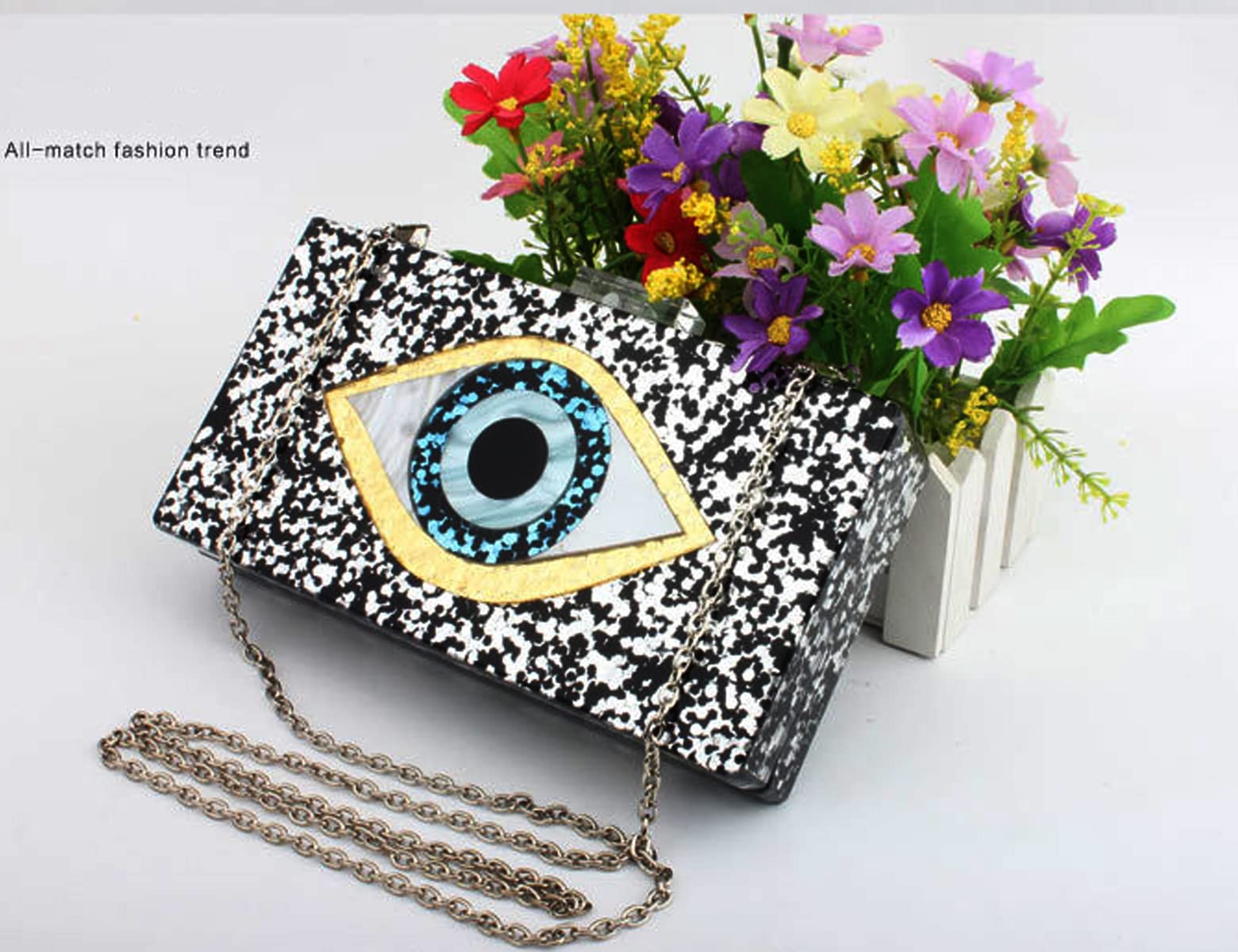 LETODE Women's Evil Eye Acrylic Clutch Purse - Glitter Evening Bag with Chain for Shoulder or Crossbody Wear | Perfect for Parties, Weddings & Night Out Accessories