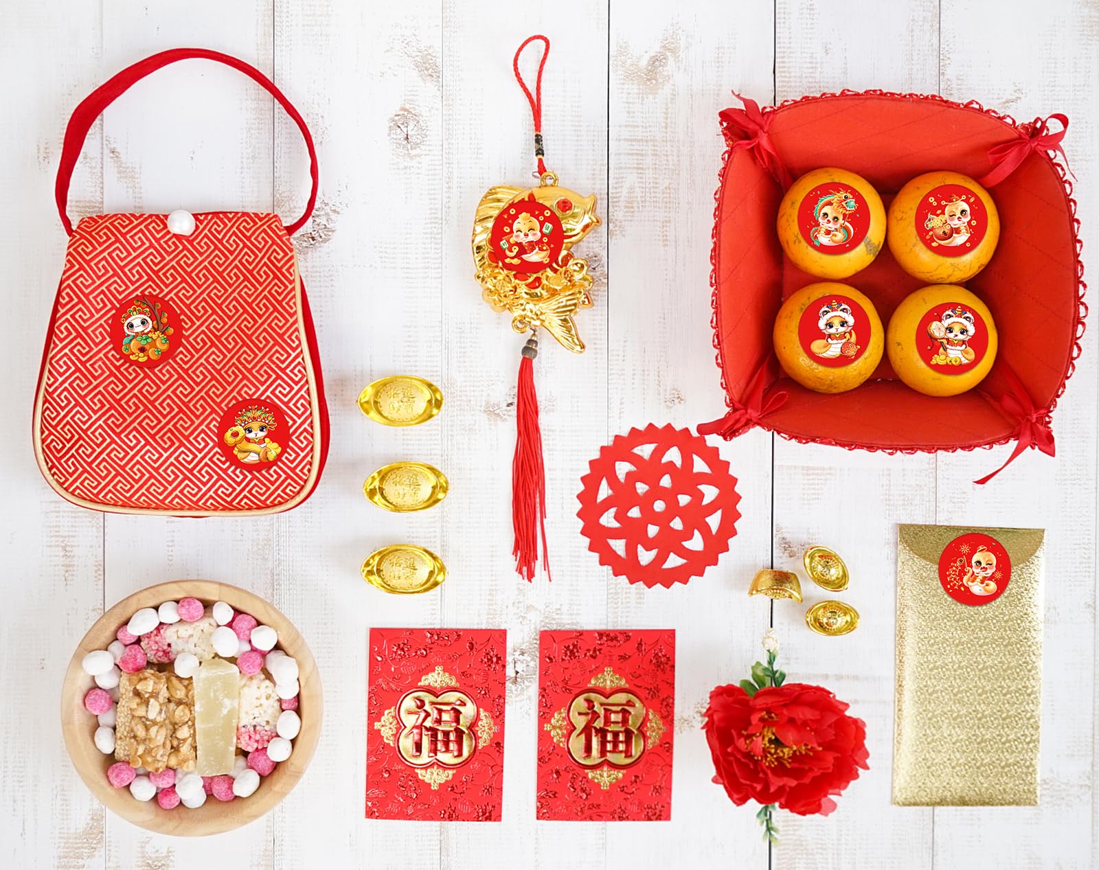 160PCS Chinese New Year Stickers 2025 - Year of The Snake Decorations, Lunar New Year Party Supplies, Spring Festival Candy Stickers for Kids, DIY Crafts, Scrapbooking & Gift Wrapping