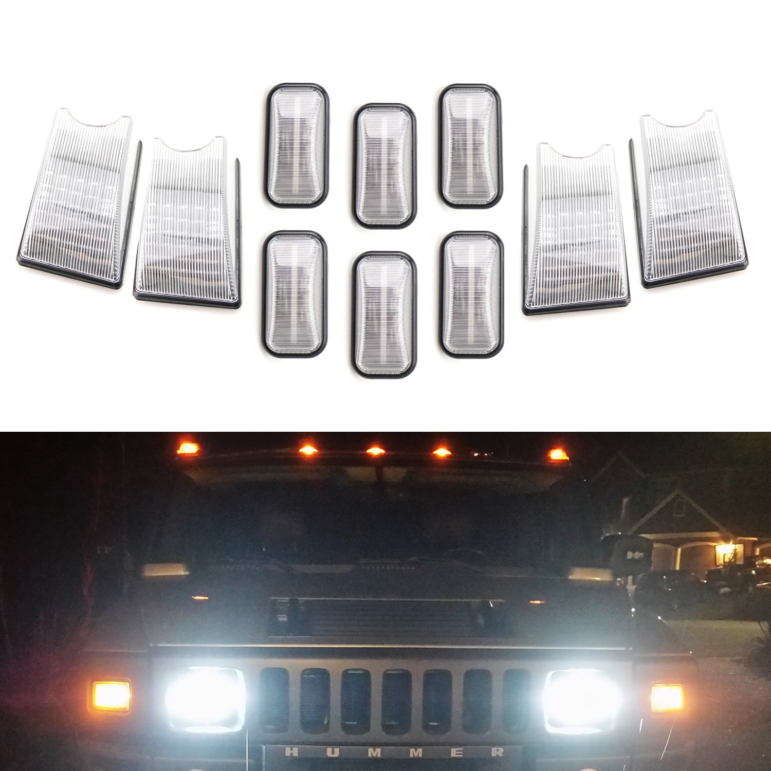 03-09 Hummer H2 SUT Clear Lens Amber/Red Full LED Cab Roof Clearance Lights - Durable Off-Road Lighting for Night Driving & Truck Styling