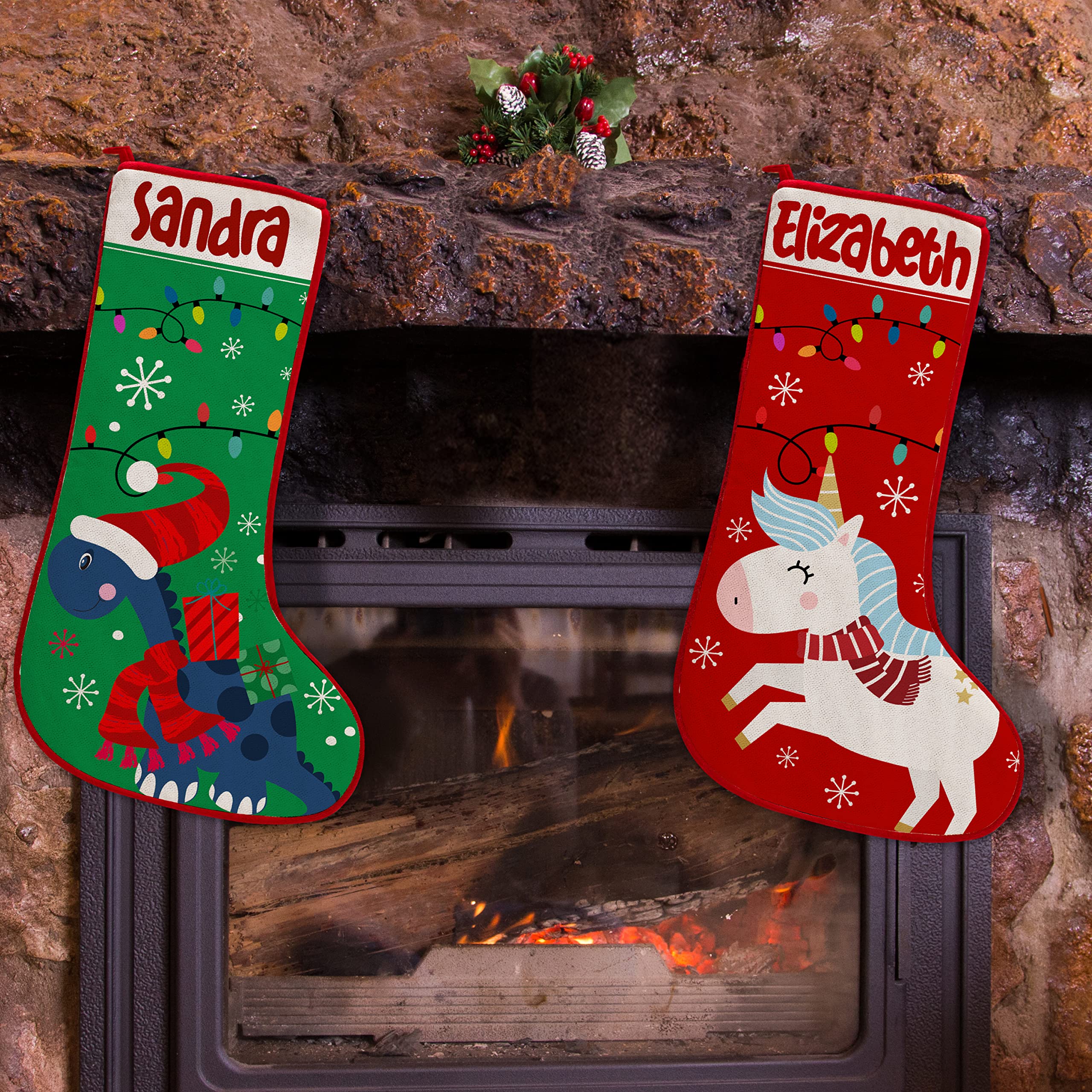 2 Pack Personalized Christmas Stockings with Name - 6 Animal Themes & 6 Fonts - Custom Holiday Stocking Gifts for Family & Kids - Fireplace Mantel Decorations - Perfect for Christmas Tree Decor, Gift Exchange & Cozy Winter Celebrations