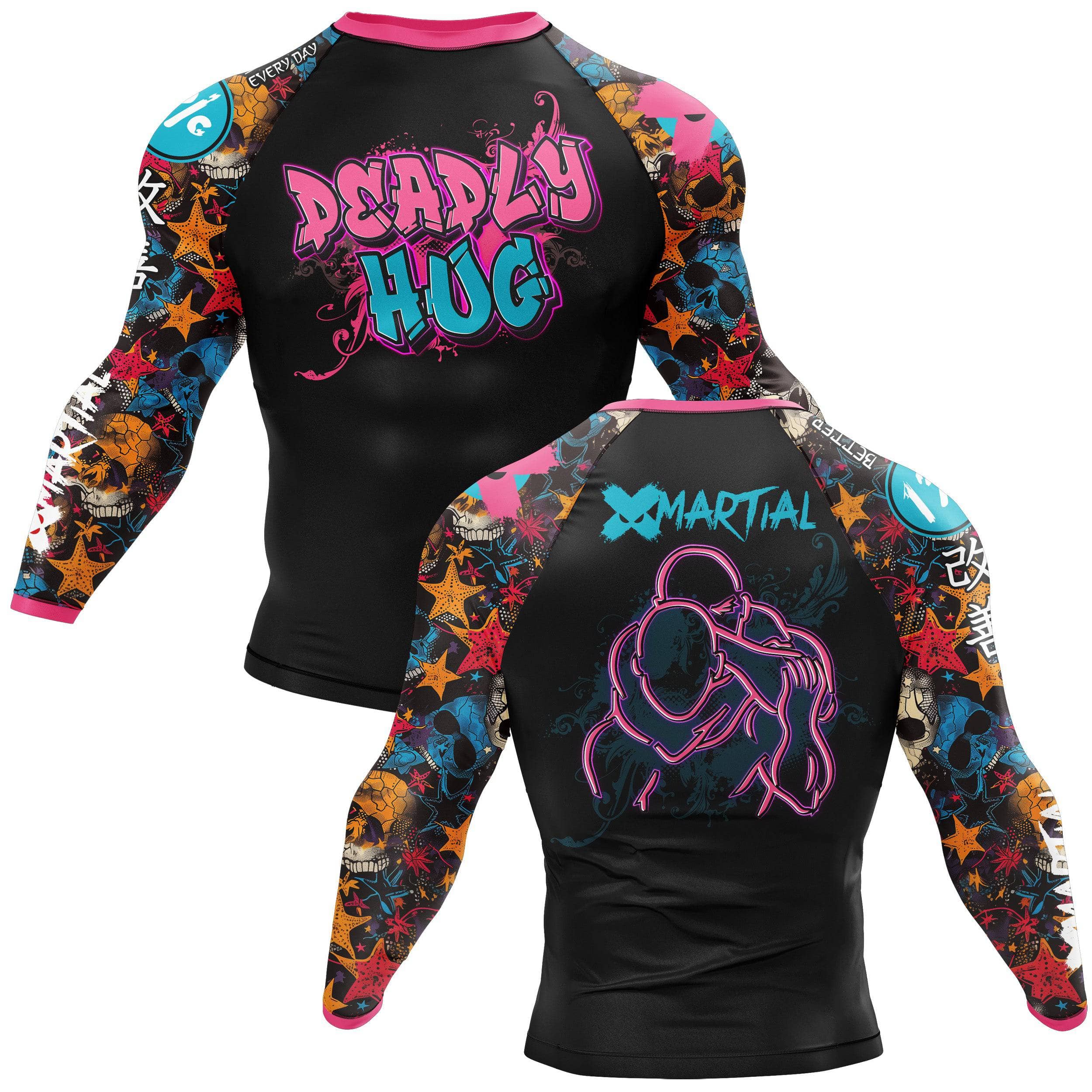 Deadly Hug BJJ Rash Guard - Premium Compression Shirt for Brazilian Jiu-Jitsu Training & MMA - Moisture Wicking & Anti-Odor - Perfect for Grappling, No-Gi, and Combat Sports