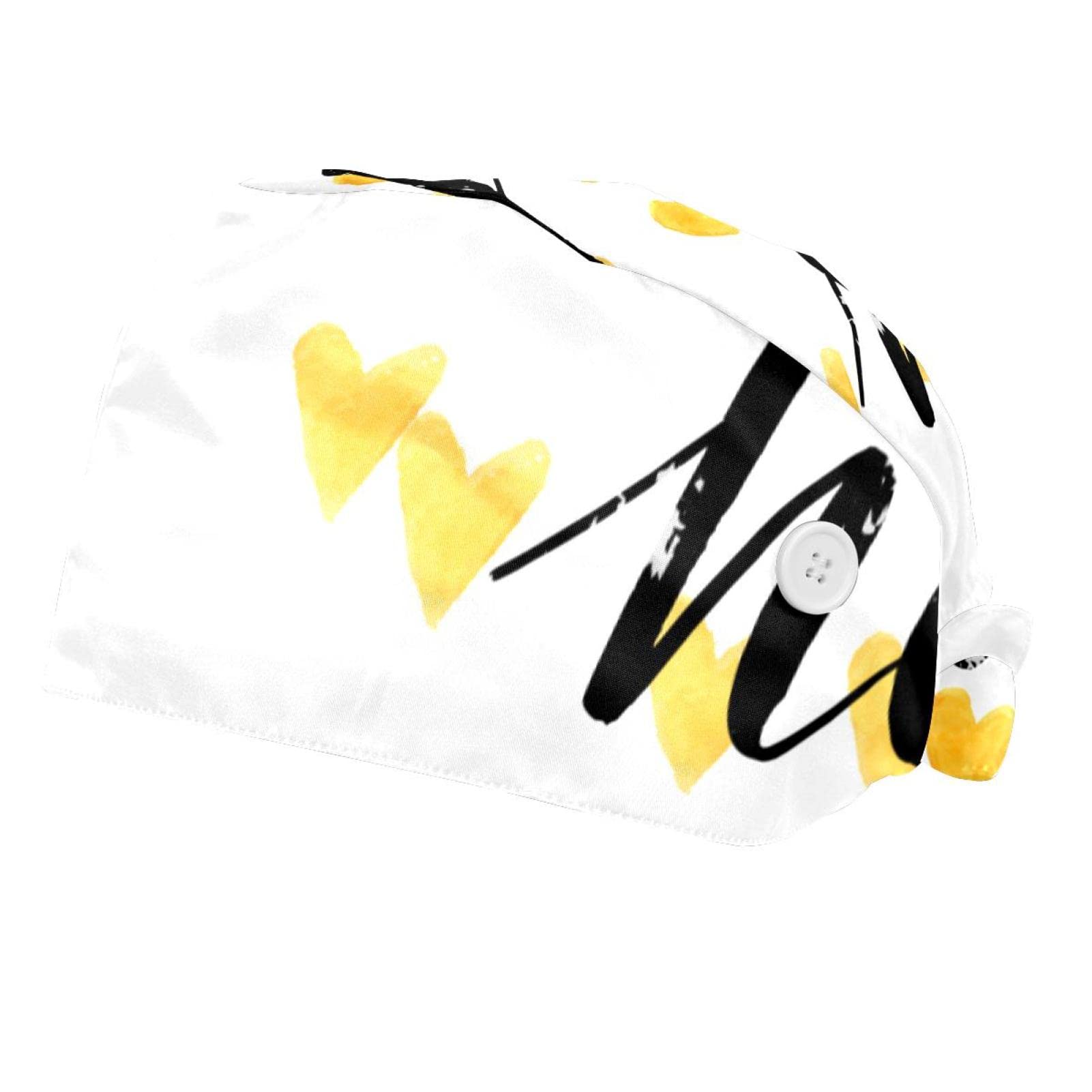 2 Packs Heart with Love Scrub Caps for Women & Men - Adjustable Bouffant Surgical Hats with Button Sweatband, Unisex Tie Back Head Cover - One Size Fits Most - Perfect for Nurses, Doctors, Dentists & Medical Professionals
