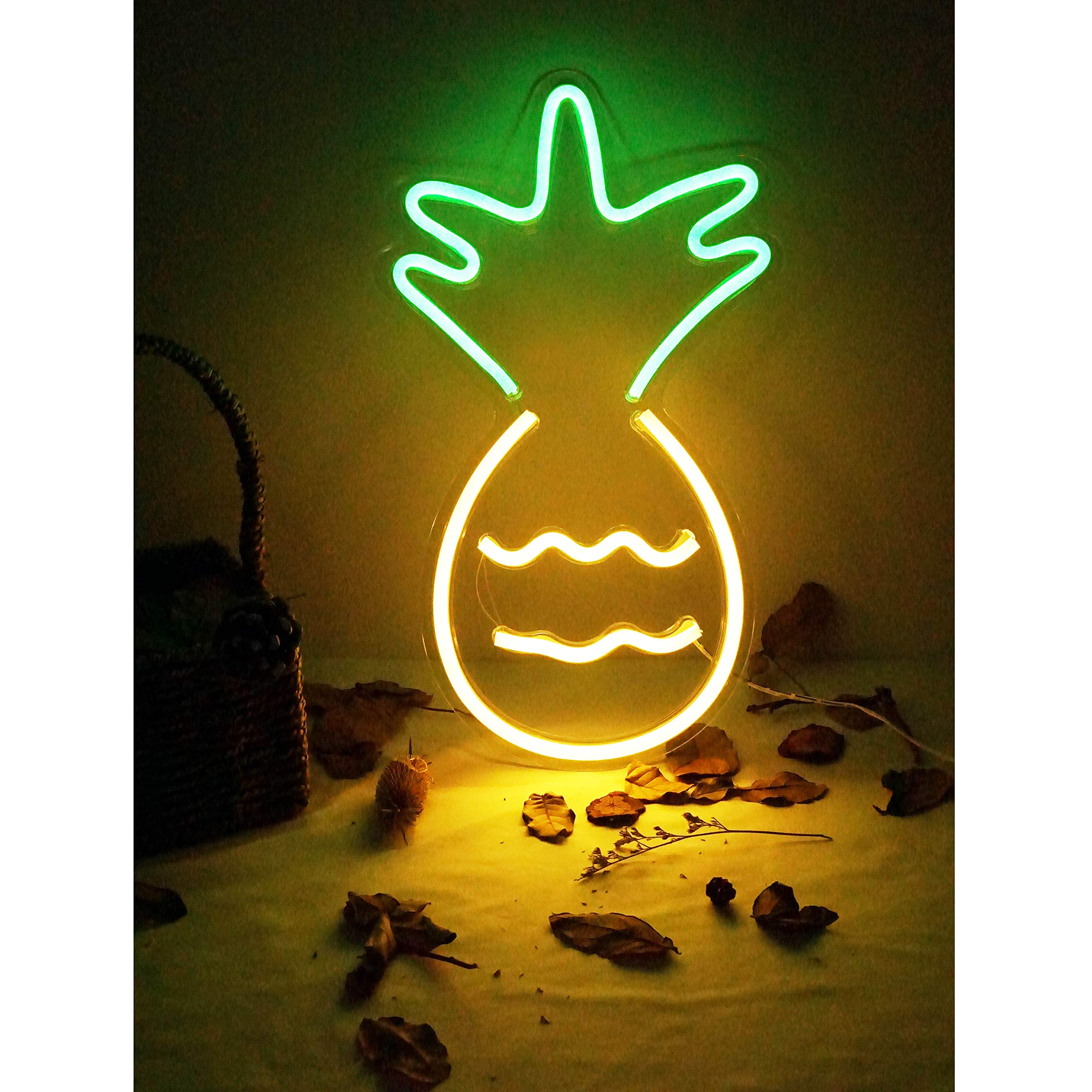 USB Powered Large Pineapple Neon Sign - LED Wall Decor Light for Kids Room, Living Room, Office, Bar & Restaurant | Perfect for Christmas, Festivals & Parties | Durable & Eye-Catching Home/Commercial Lighting