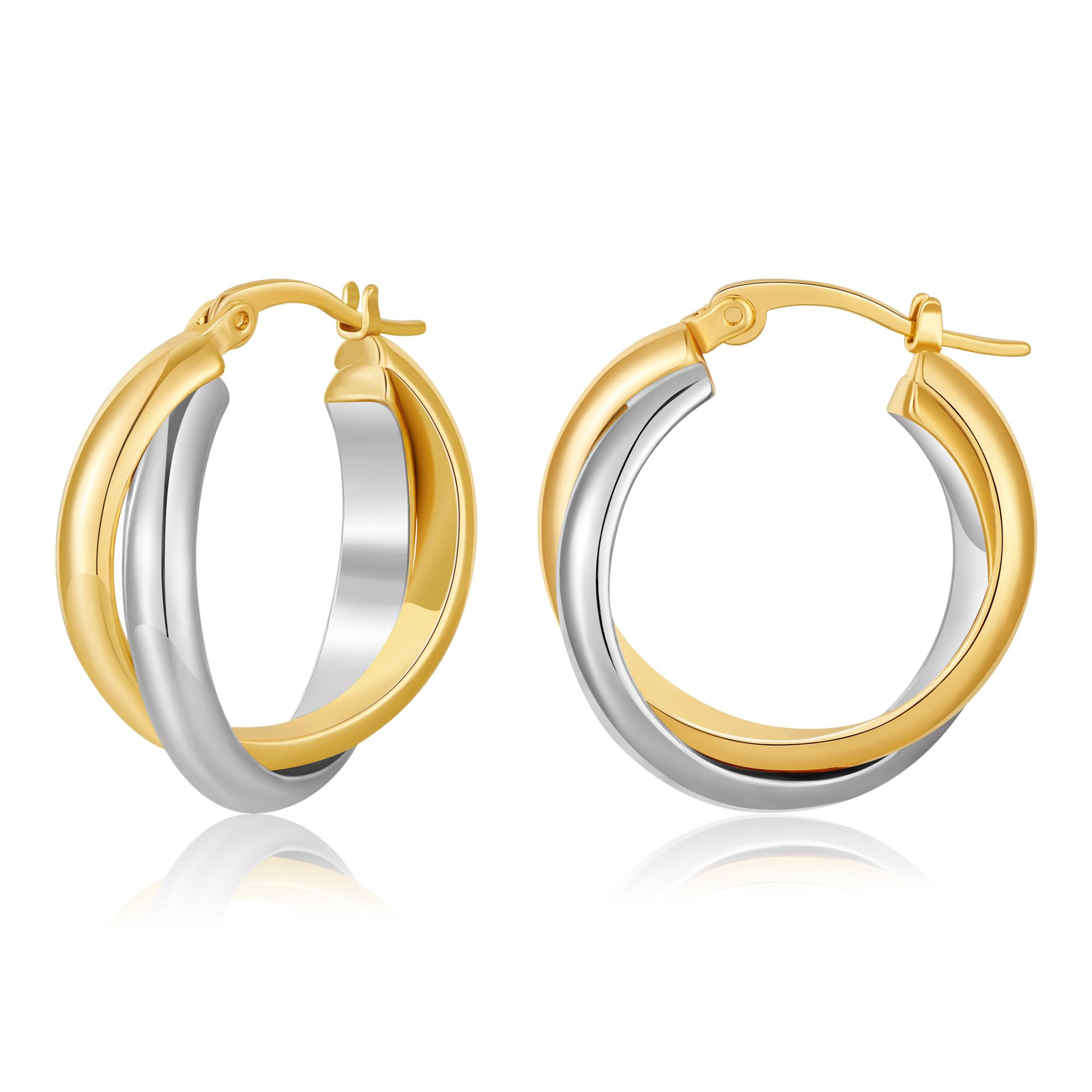 Two Tone Hoop Earrings for Women - Gold & Silver Three Circle Chunky Hoop Earrings with Knot Design, Fashion Jewelry Gift for Birthday, Party & Everyday Wear