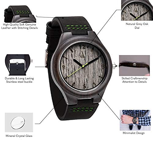 Men's Wooden Watch - Japanese Quartz Movement, Stainless Steel Buckle & Leather Strap for Outdoor & Office Wear